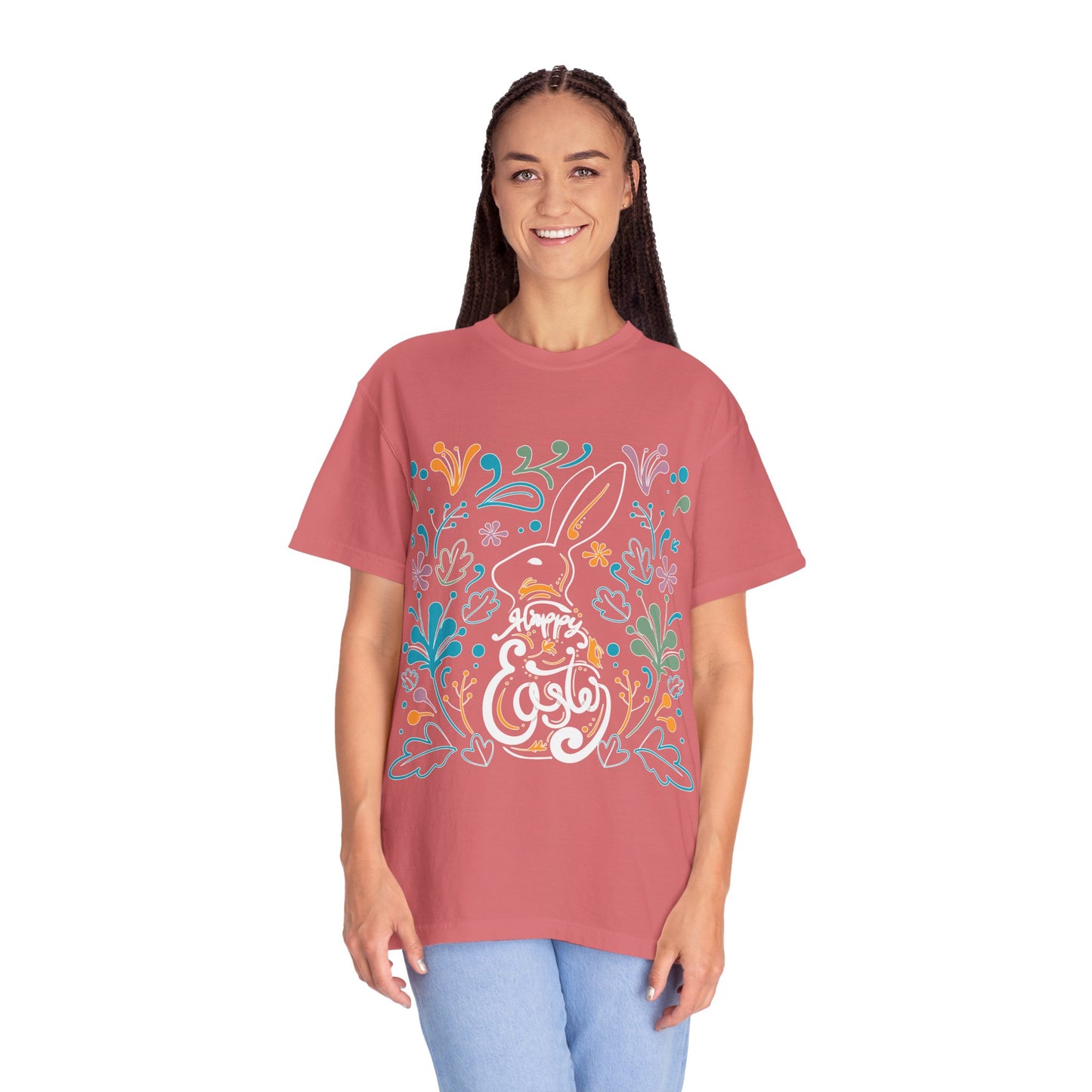 Easter Bunny Floral T-Shirt, Tee Shirt with Easter Signature, T Shirt with Easter Prints, Tee Shirt with Easter Design