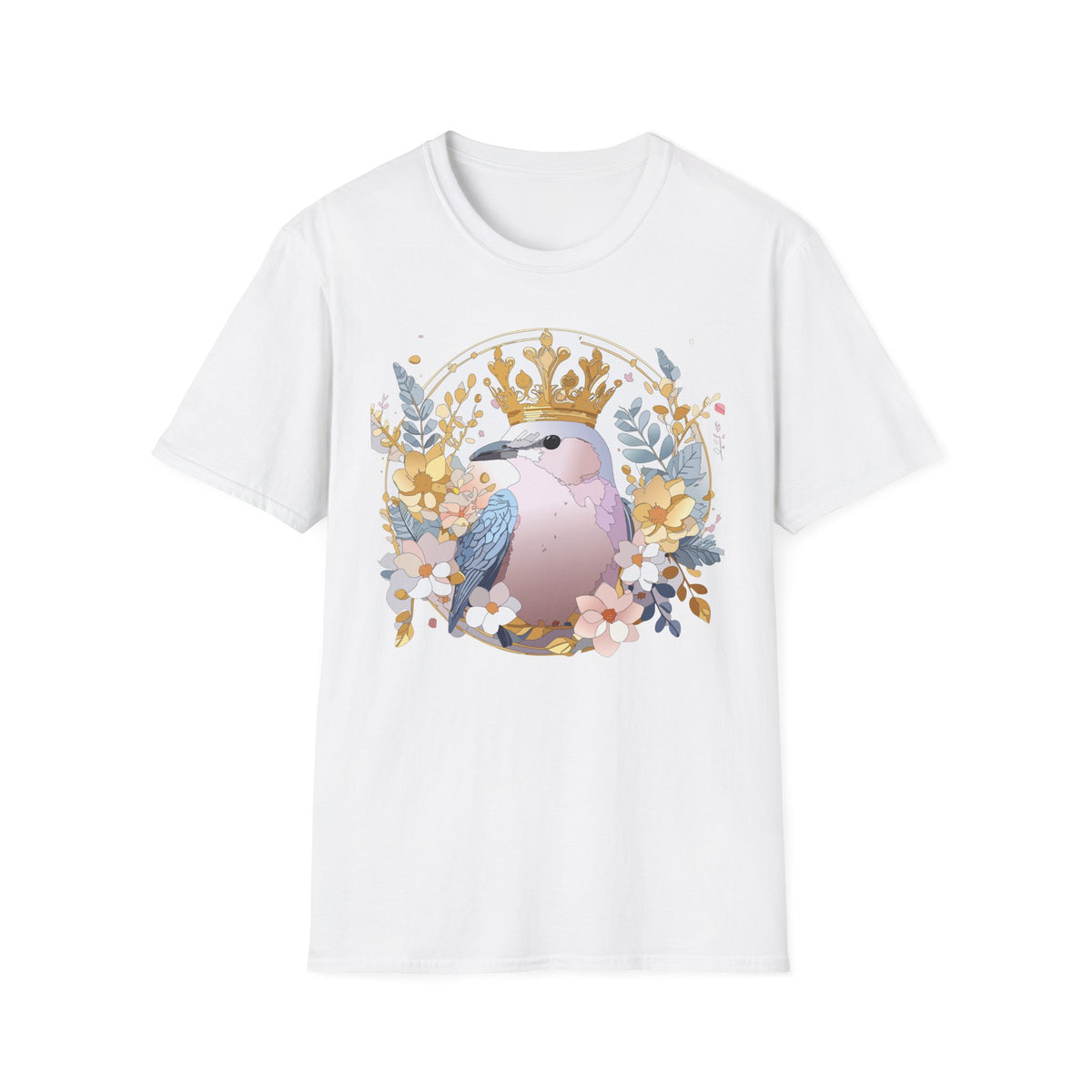 Crowned Pink Kookaburra T-Shirt | Floral Bird Illustration
