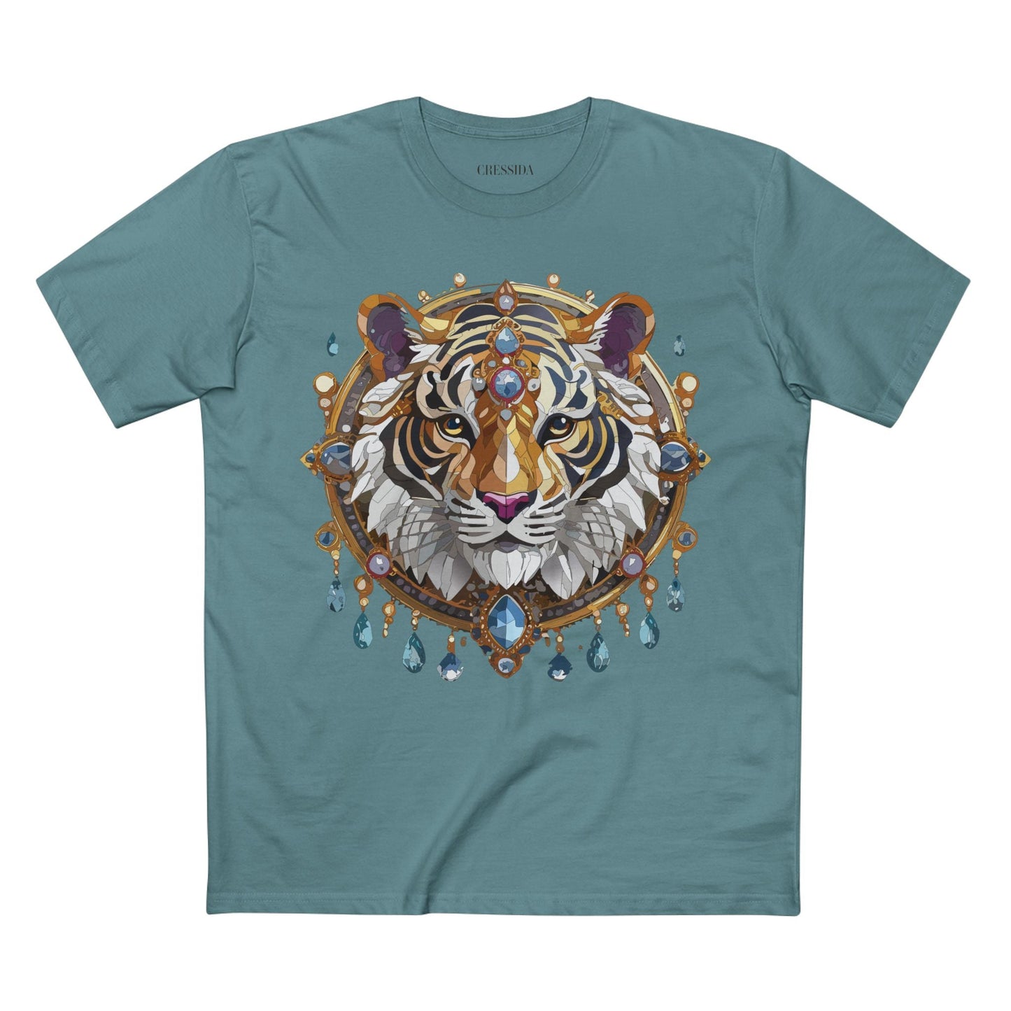 Tiger Graphic Unisex 100 Cotton Tee With Unique Animal Golden Medallion Art Design 55