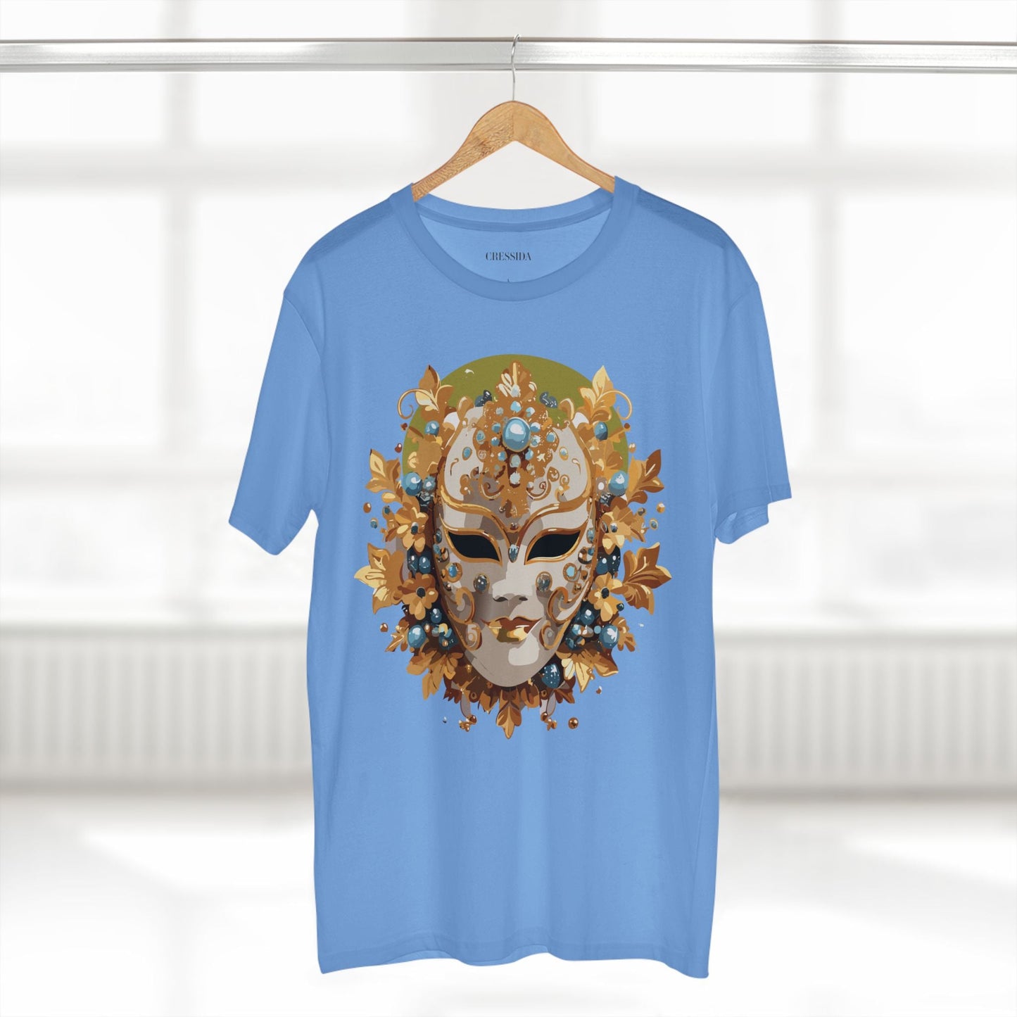 Carnival Mask Graphic T-Shirt Unisex 100 Cotton With Antique Gold Art Design Tee 8