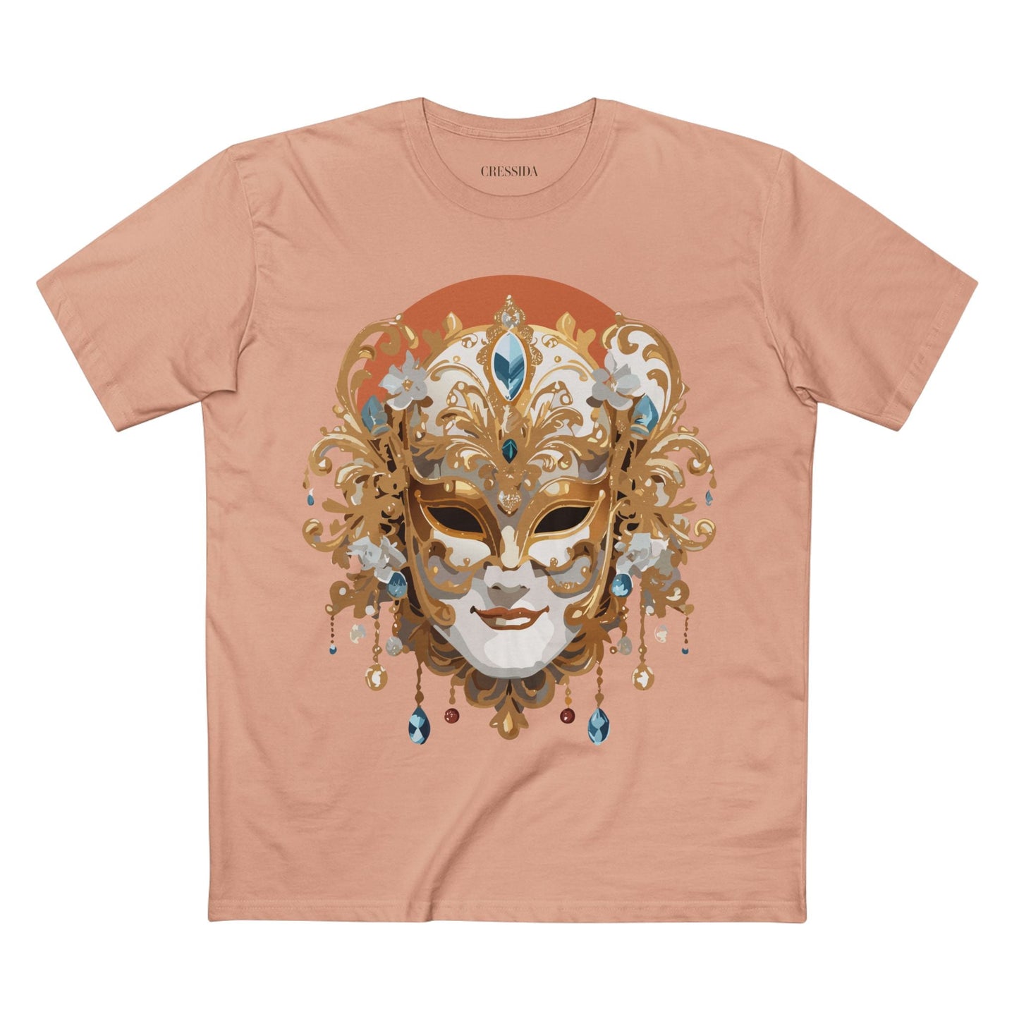 Carnival Mask Graphic T-Shirt Unisex 100 Cotton With Antique Gold Art Design Tee 2
