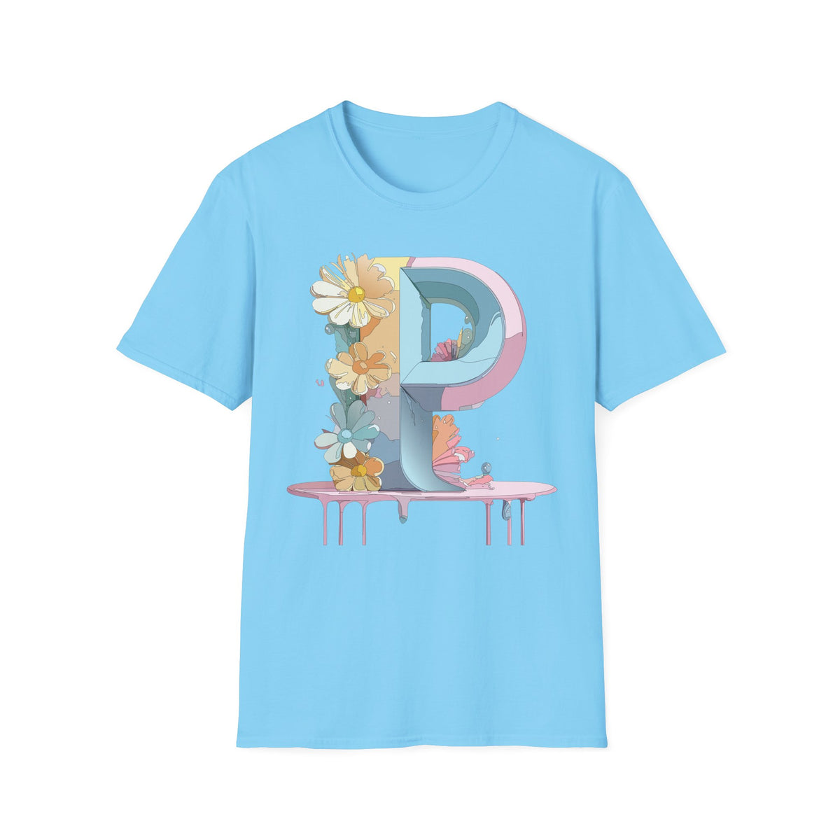 Letter P Floral Monogram T-Shirt | Pastel Daisy Initial Tee
