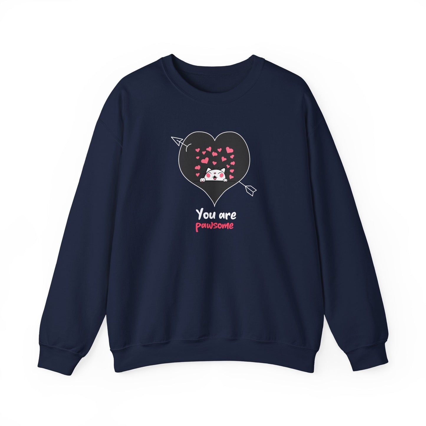 Cat Heart Sweatshirt Valentines Day Fifty Fifty Cotton Poly Unisex Crewneck Gift Idea