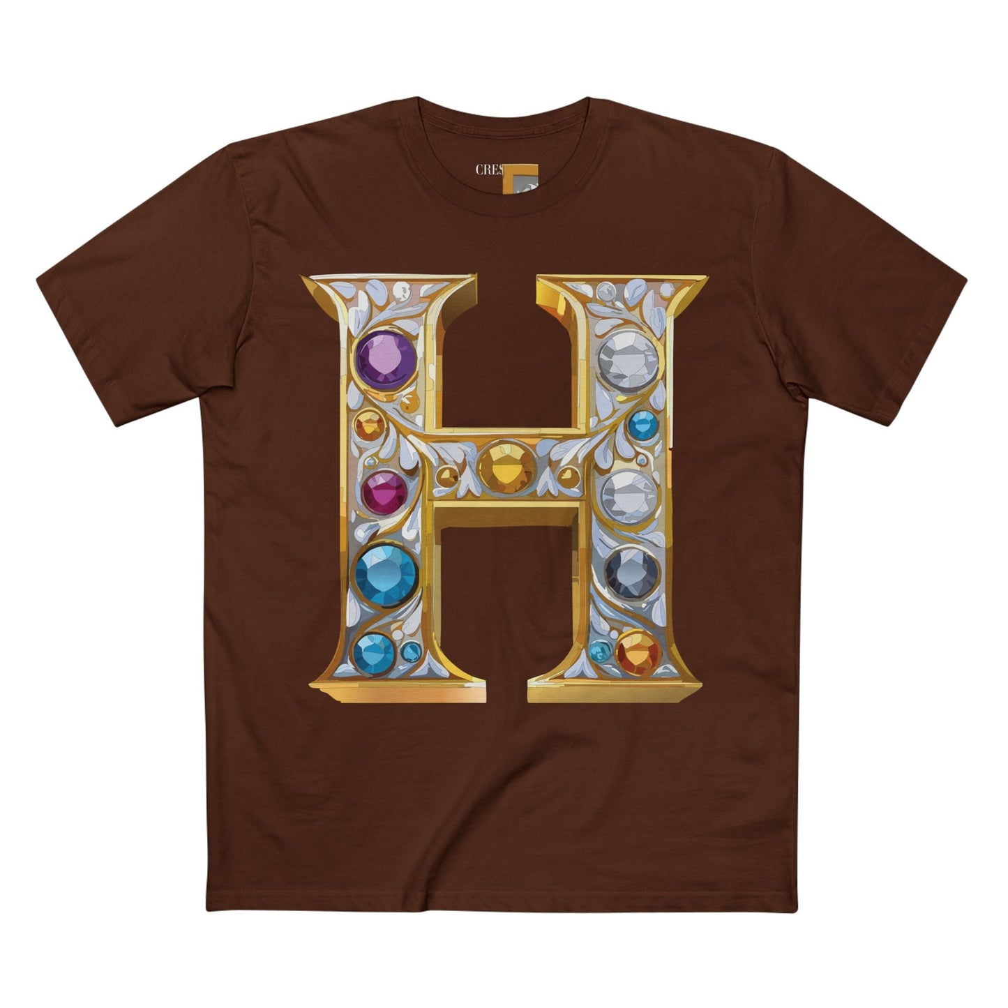 Letter H Graphic Design Tee Unisex 100 Cotton With Antique Gold Letters Artwork T-Shirt