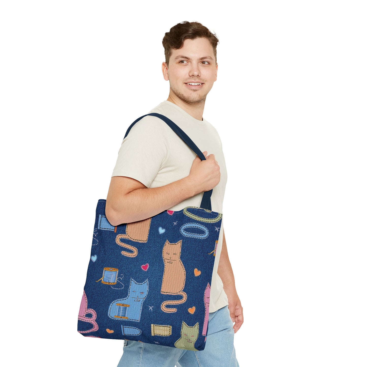 Love Day Graphic Design Denim Fabric Imitation Print Unisex Canvas Bag POLY 3 Sizes Tote Bag 201-19
