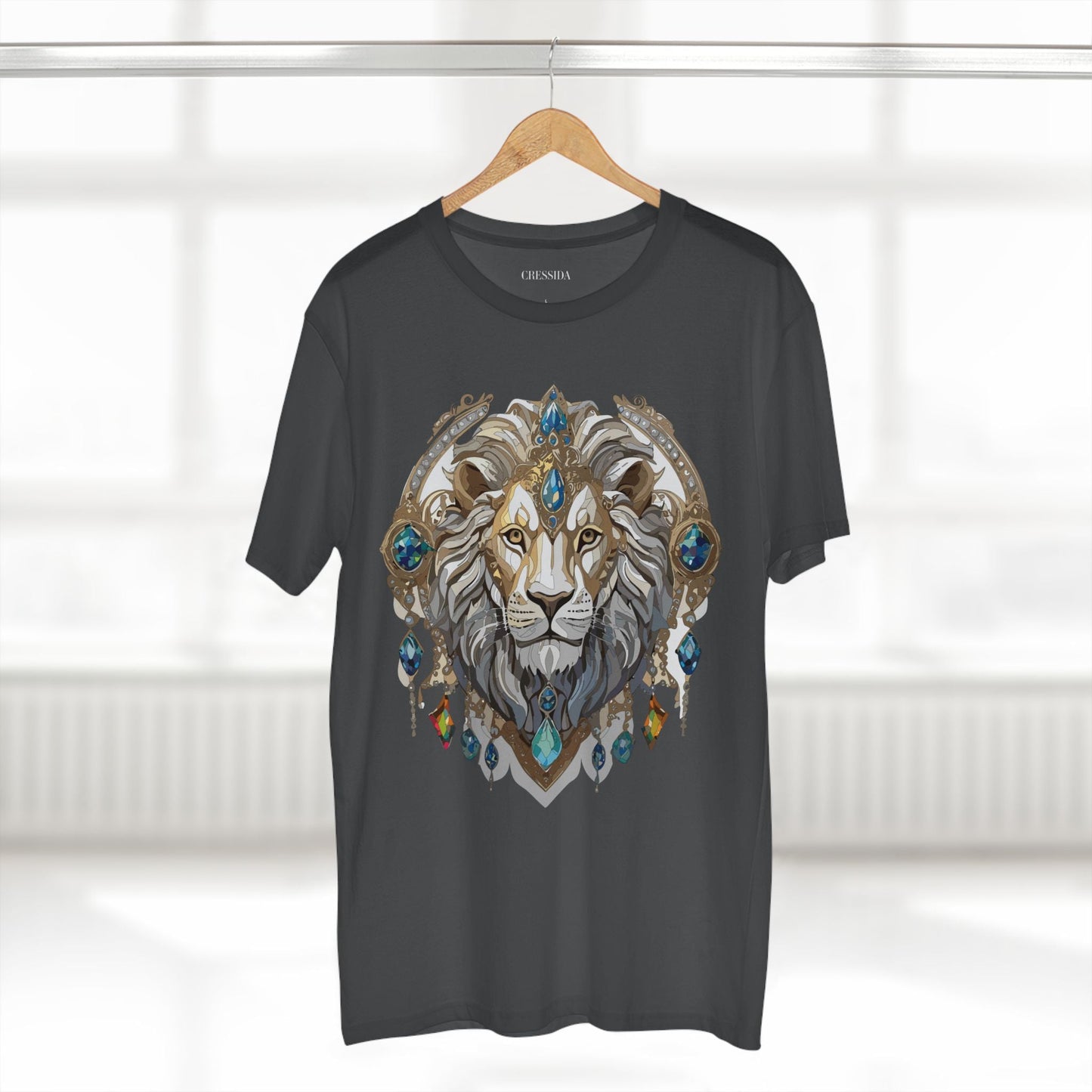 Lion Graphic Unisex 100 Cotton Tee With Unique Animal Golden Medallion Art Design 58