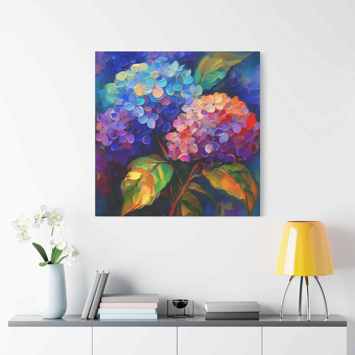 Hydrangeas Print Canvas, Flowers Oil Paint Print 20x20, 24x24, 30x30, 32x32, 36x36, Floral Art Design Print Non-Frame MC-29