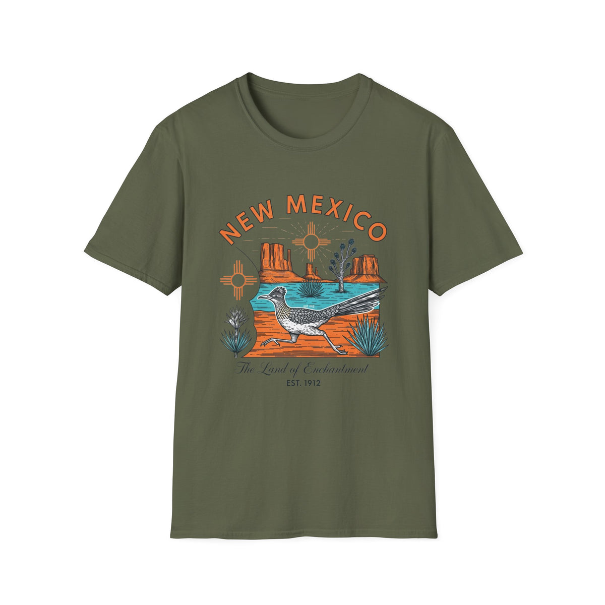 New Mexico Desertscape T-Shirt — The Land of Enchantment Travel Tourist Graphic Design Unisex 100 Cotton Gildan T-Shirt