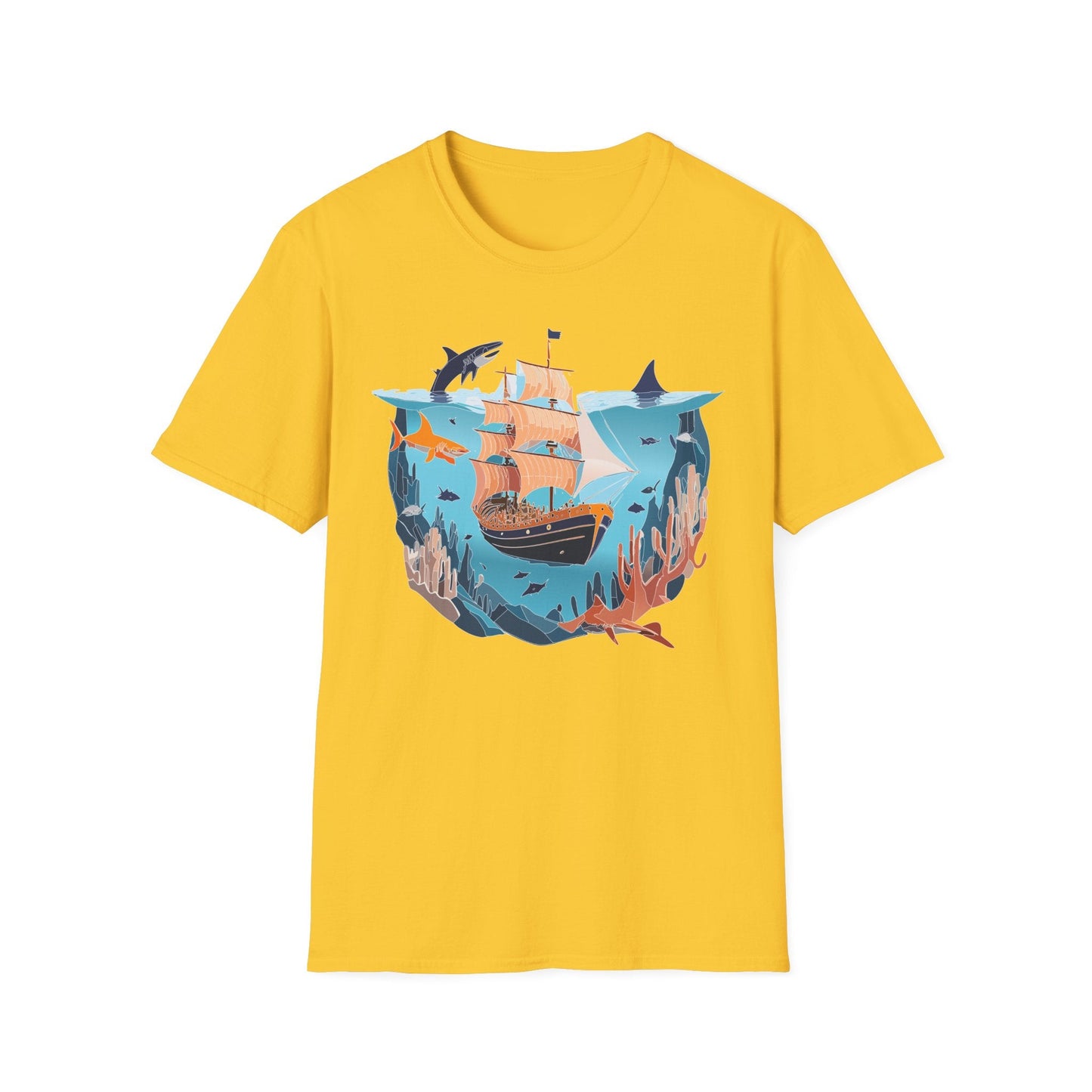 Ocean Tee Shirt Unisex Softstyle 64000 U Boat Design 100 Percent Ring Spun Cotton Tee