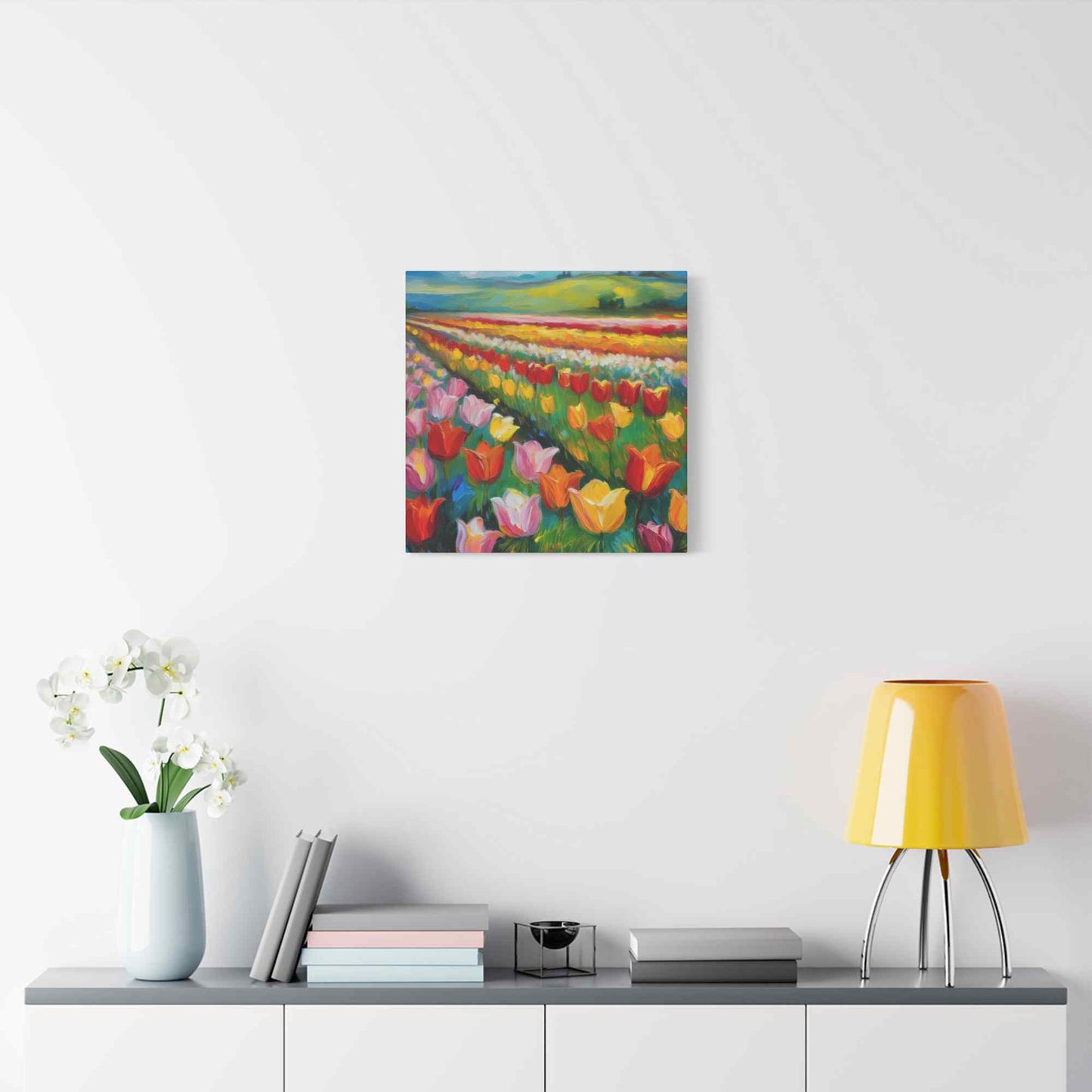 Tulips Fields Print Canvas, Floral Oil Paint Print 20x20, 24x24, 30x30, 32x32, 36x36 Art Design Pine-Wood Inner Frame MC-147