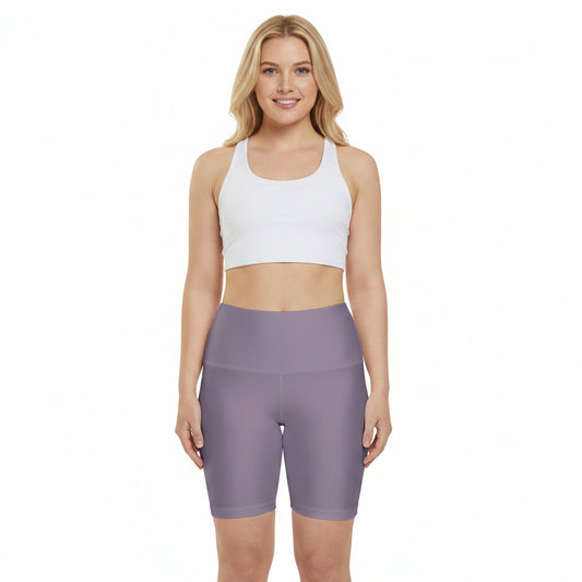 Dusty Purple Lavender High-Waist Women's Workout Shorts — Comfortable Bike Shorts for Yoga & Gym