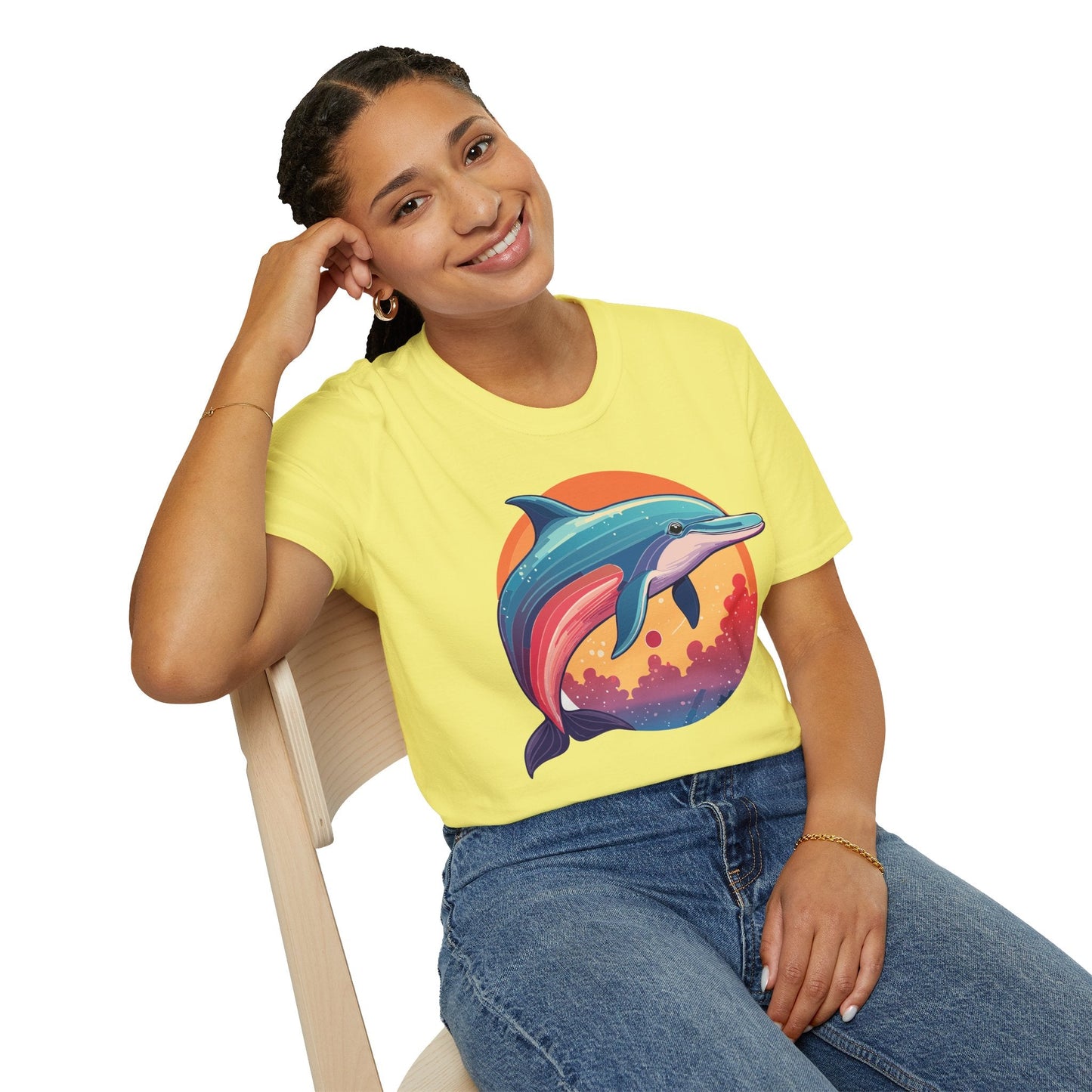 Dolphin Shirt For Unisex Adults Gildan Softstyle 64000 Ring Spun Cotton Tee Fish Tee