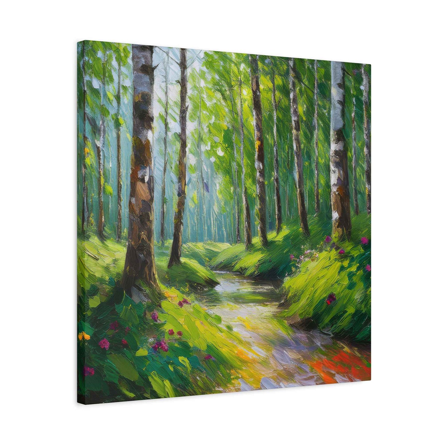 Summer Forest Print Canvas, Oil Paint Print 20x20, 24x24, 30x30, 32x32, 36x36 Art Design Print Pine-Wood Inner Frame MC-85