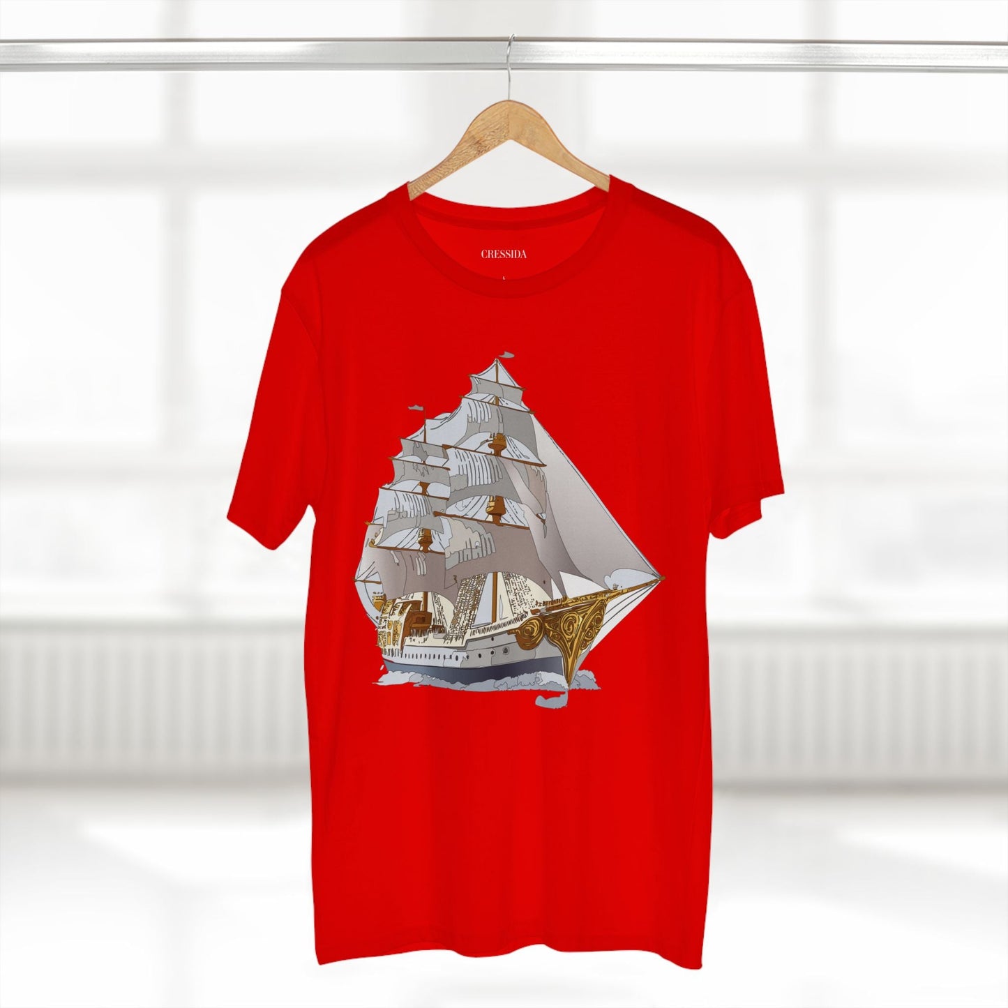 Ship Graphic Unisex 100 Cotton T-Shirt with Gold Frigate Art Design 8