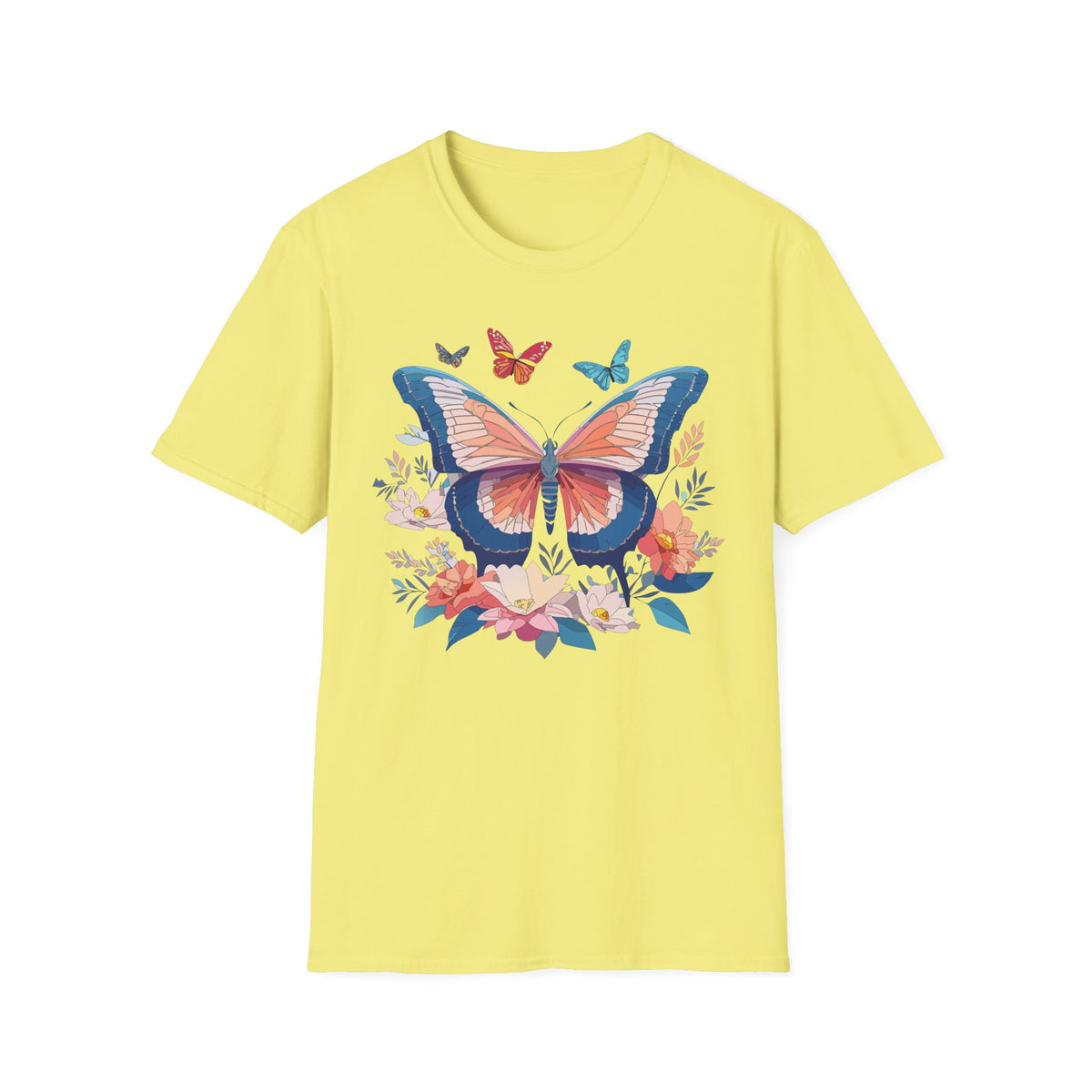 Butterfly Floral T‑Shirt — Colorful Garden Butterfly Graphic Design Unisex 100 Cotton Gildan T-Shirt