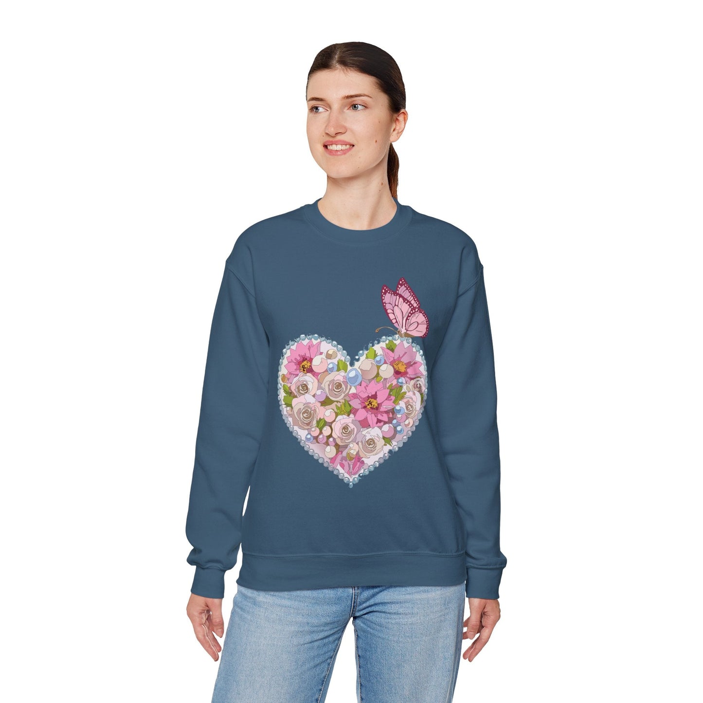 Floral Heart Sweatshirt Unisex Heavy Blend Crewneck 50 Cotton 50 Polyester Valentine's Day