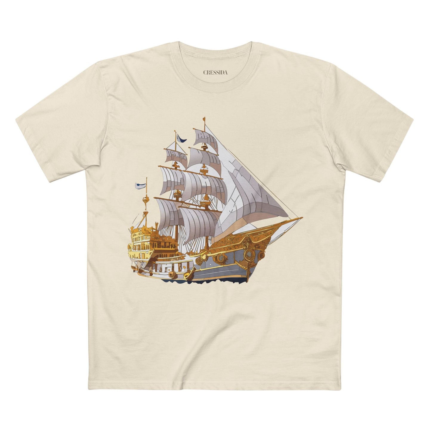 Ship Graphic Unisex 100 Cotton T-Shirt with Gold Frigate Art Design 10