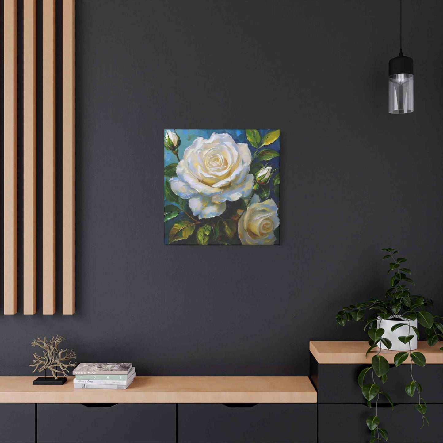 White Roses Print Canvas, Roses Oil Paint Print 20x20, 24x24, 30x30, 32x32, 36x36, Floral Art Design Print Non-Frame MC-19