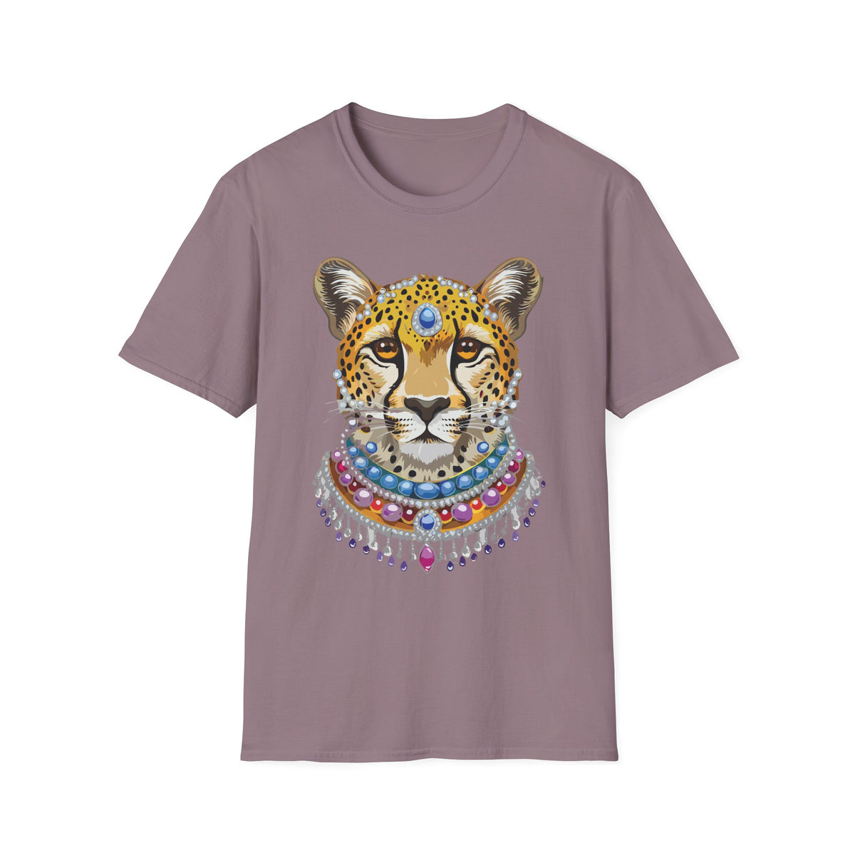 Jeweled Cheetah Face T-Shirt | Boho Leopard Portrait Shirt