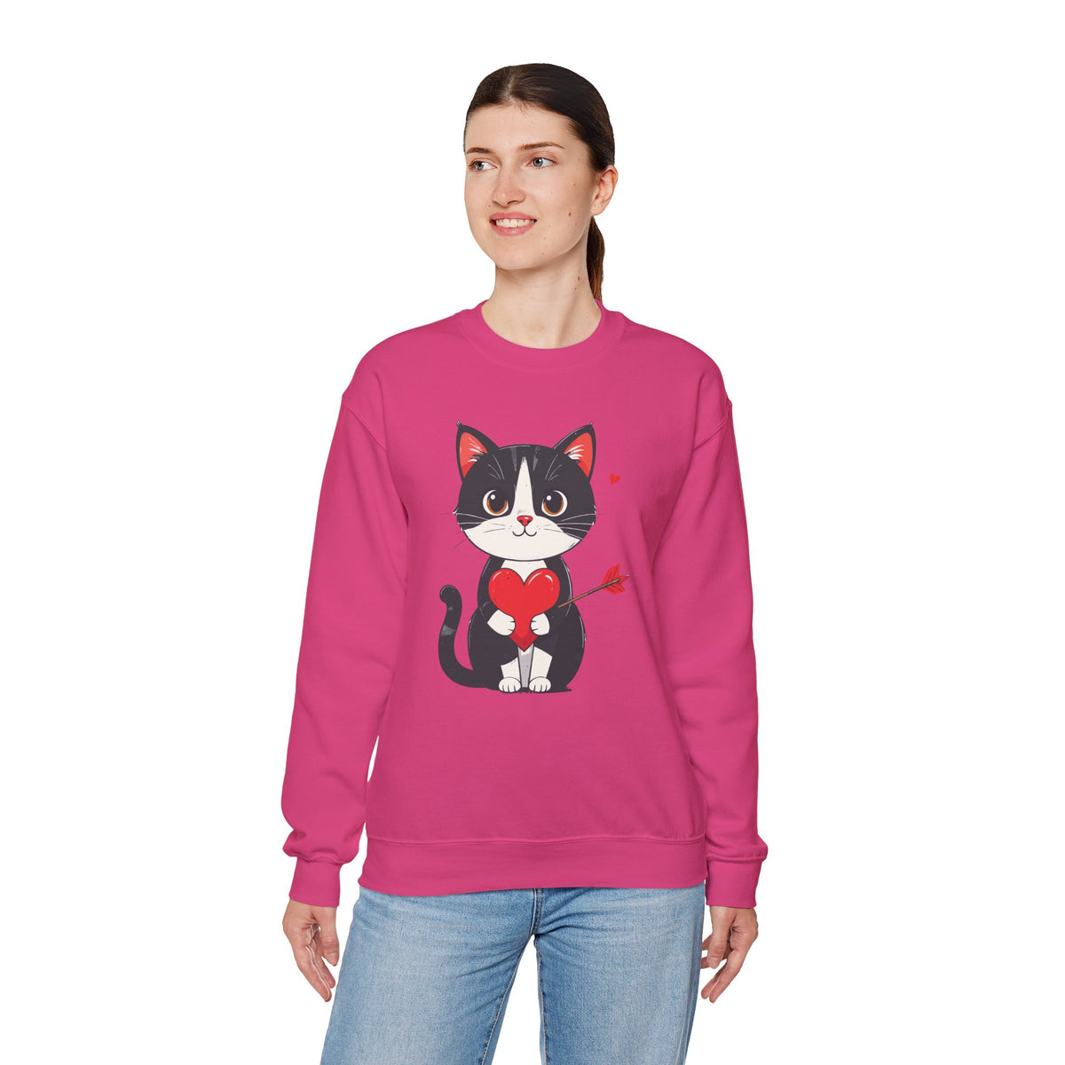 Cat Heart Sweatshirt, Heart Sweatshirt, Cat Sweatshirt, Valentine's Day Sweatshirt, 50/50 Cotton-Poly Animal Sweatshirt 103