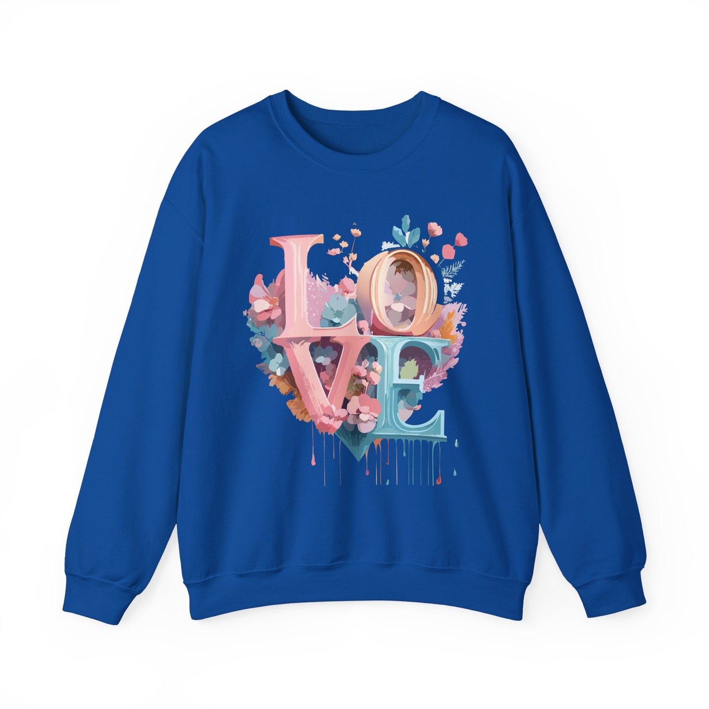 Floral Love Sweatshirt For Valentines Day Unisex Crewneck Fifty Fifty Cotton Polyester