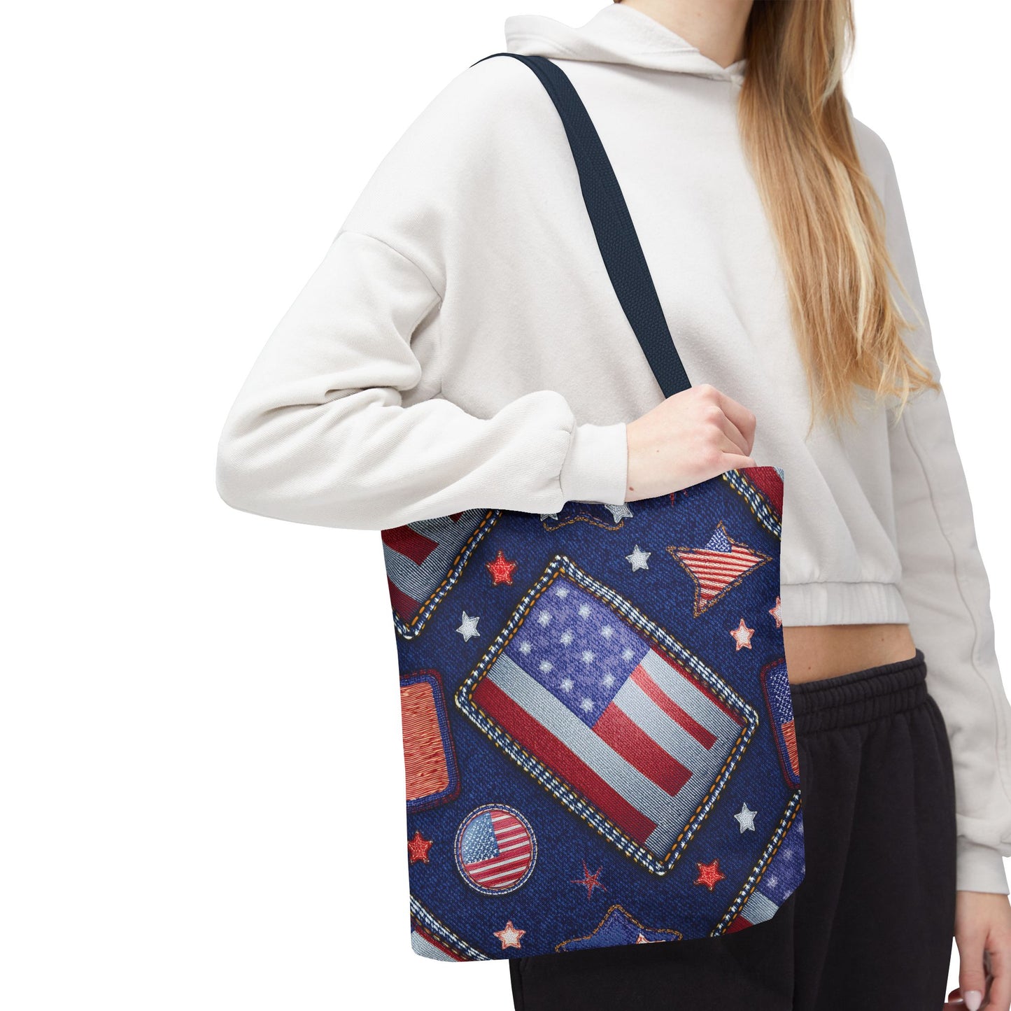 4th of July Graphic Denim Fabric Imitation Print Unisex Canvas Bag Poly Spun 3 Sizes Tote Bag 200-6