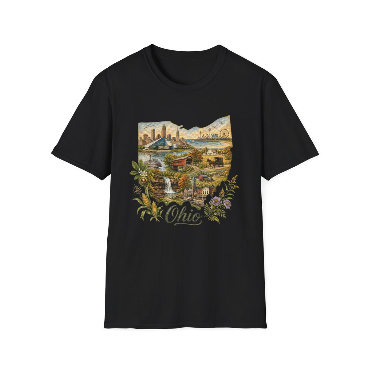 Ohio Vintage Landscape T-Shirt — Retro State Pride Travel Tourist Graphic Design Unisex 100 Cotton Gildan T-Shirt