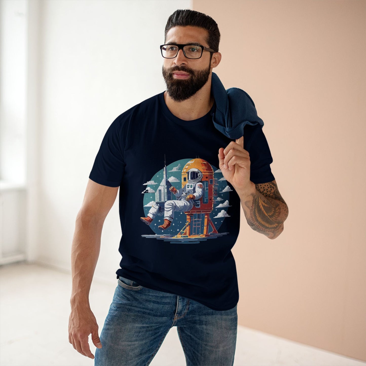 Cosmos Astronaut Shirt Unisex Premium Cotton Tee CS43 Original Art Design Retro2Nova Art Collection