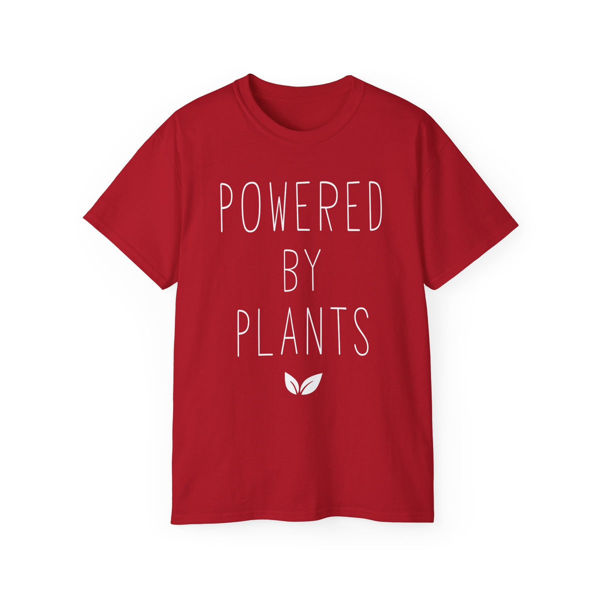 Powered By Plants T-Shirt | Vegan Plant-Based Tee, Leaf Graphic