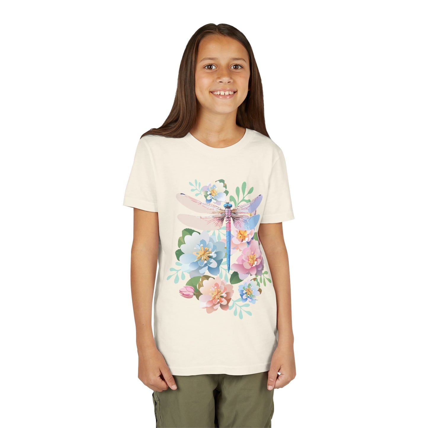 Dragonfly Blossom Youth Tee - Colorful Short Sleeve T-Shirt for Spring Celebrations (9-14)