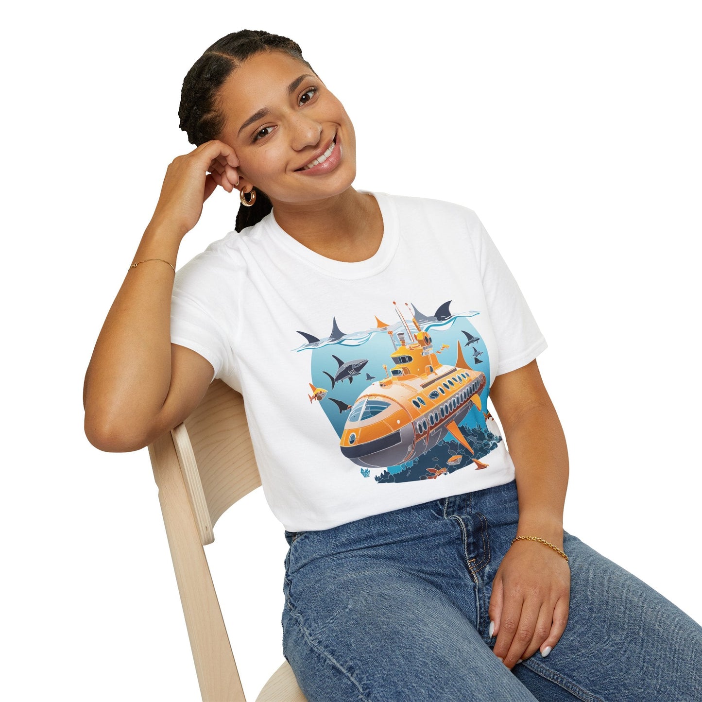 Ocean Themed Unisex Gildan Softstyle 64000 Short Sleeve T Shirt With Ocean Art Design