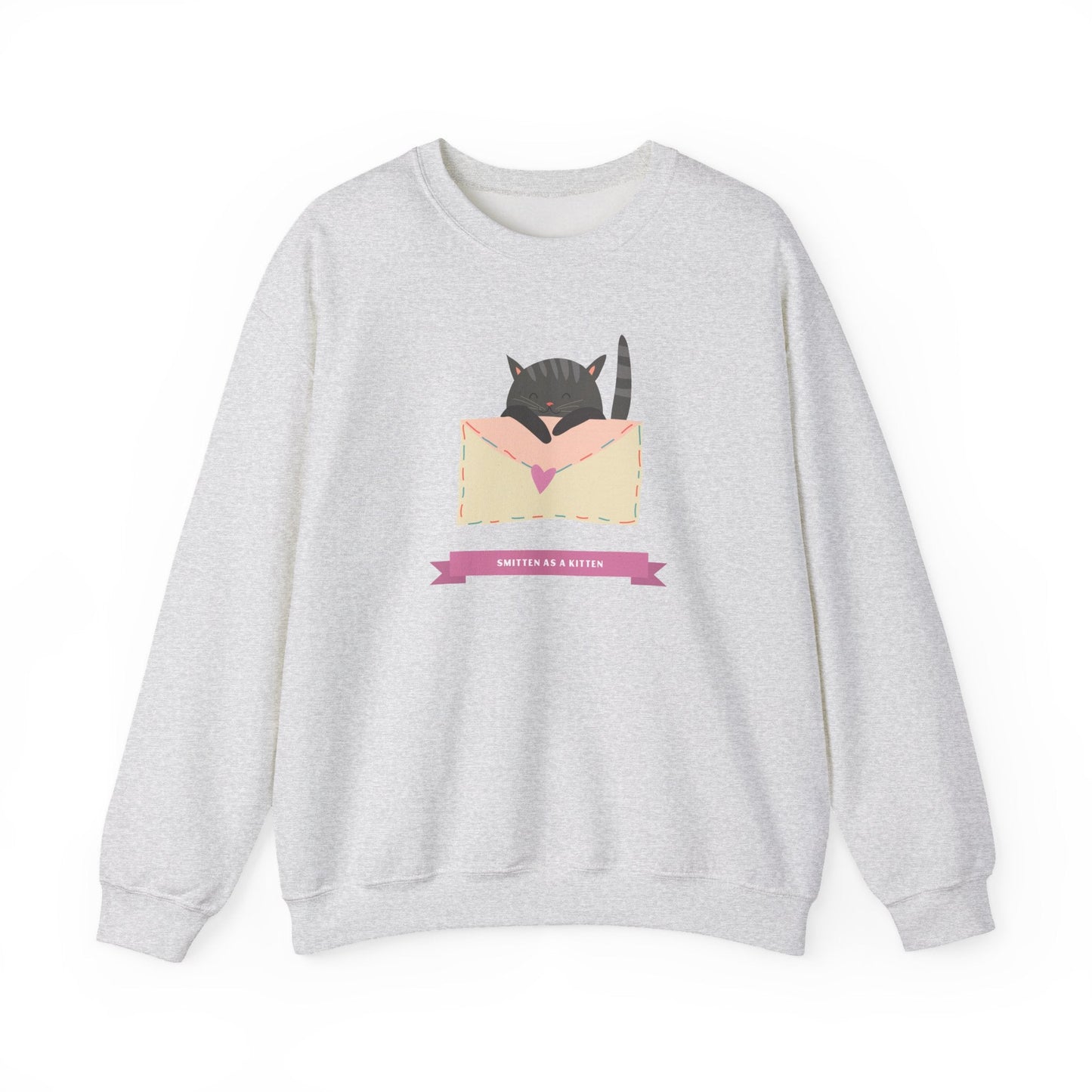 Cat Heart Sweatshirt Love For Cat Lovers Unisex Crewneck Fifty Fifty Cotton Poly Blend Gildan 18000