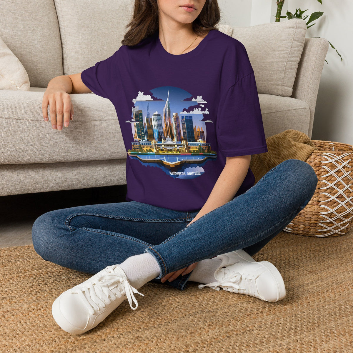 Melbourne Australia Cityscape Skyline T-Shirt — Modern Urban Skyline Graphic Design Unisex 100 Cotton Gildan T-Shirt