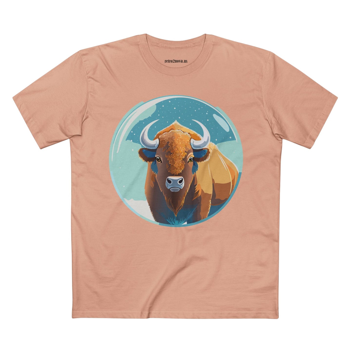 Retro2Nova Bison Art Tee Unisex Premium Cotton Staple Shirt With Original Animal Illustration From Art Collection