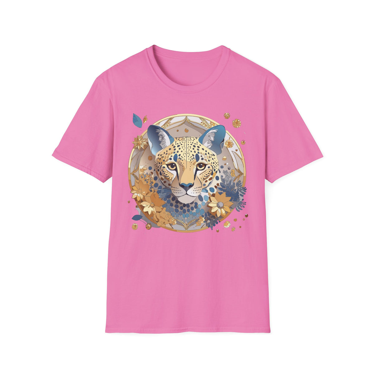 Floral Leopard Face T-Shirt | Botanical Cheetah Portrait Tee