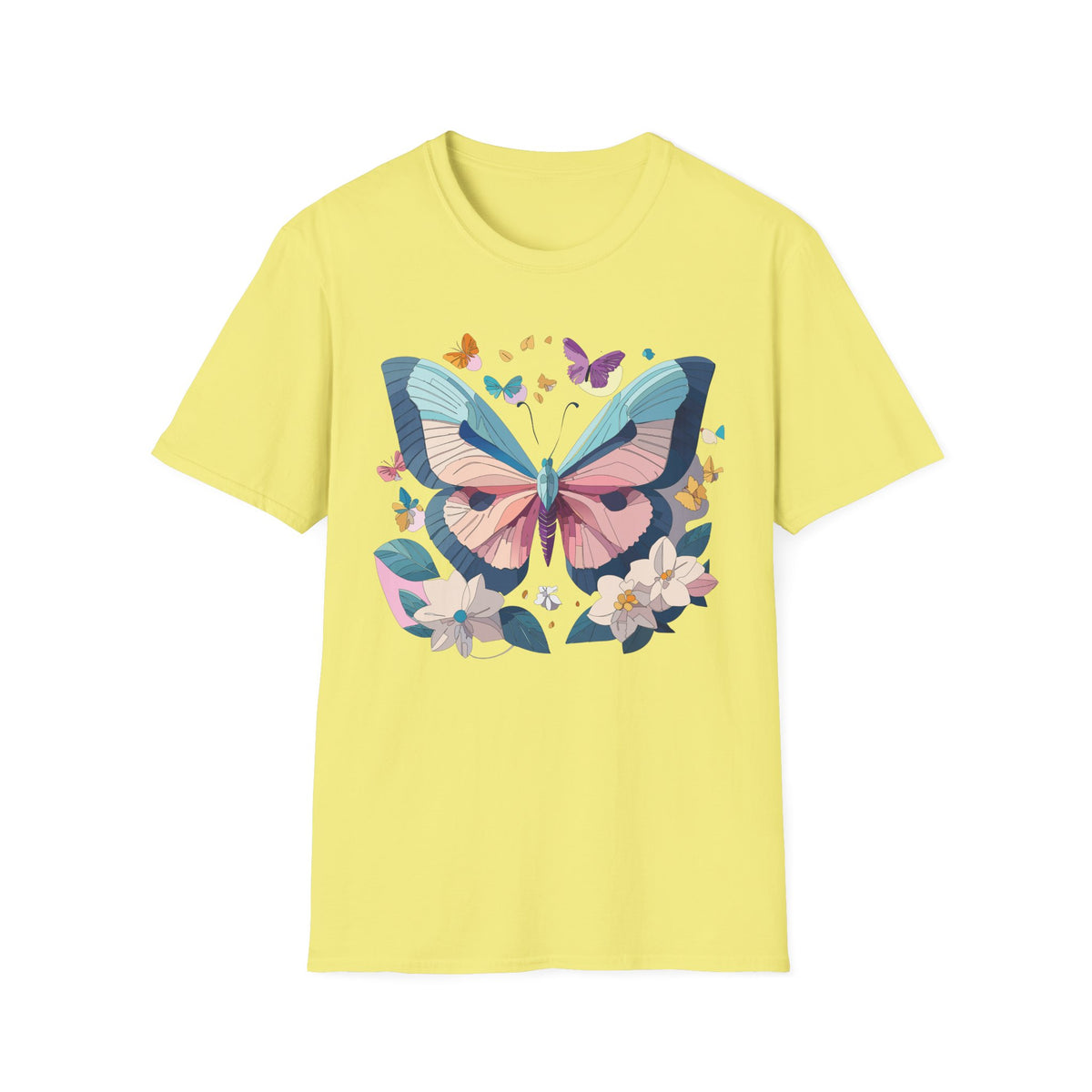 Pastel Butterfly Floral Moths Graphic Design Unisex 100 Cotton Gildan T-Shirt