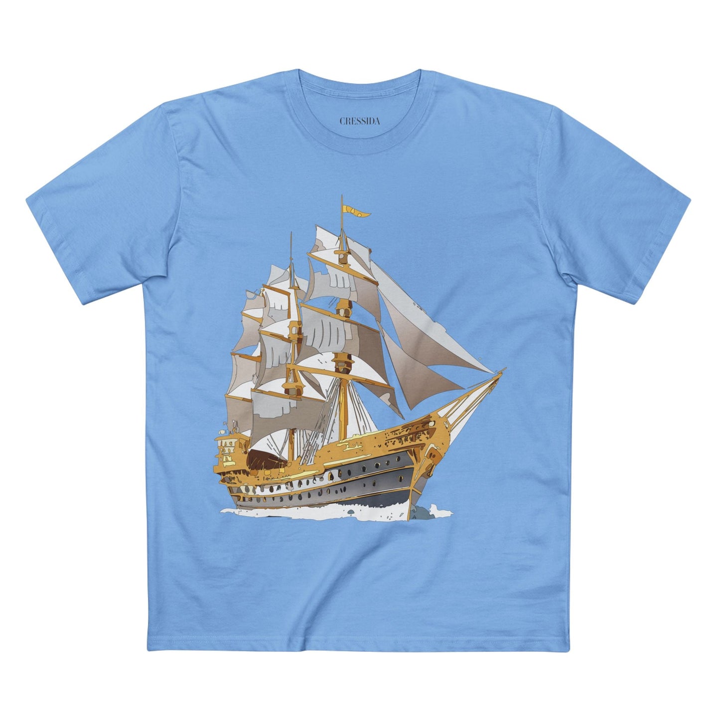 Ship Graphic Unisex 100 Cotton T-Shirt with Gold Frigate Art Design 19