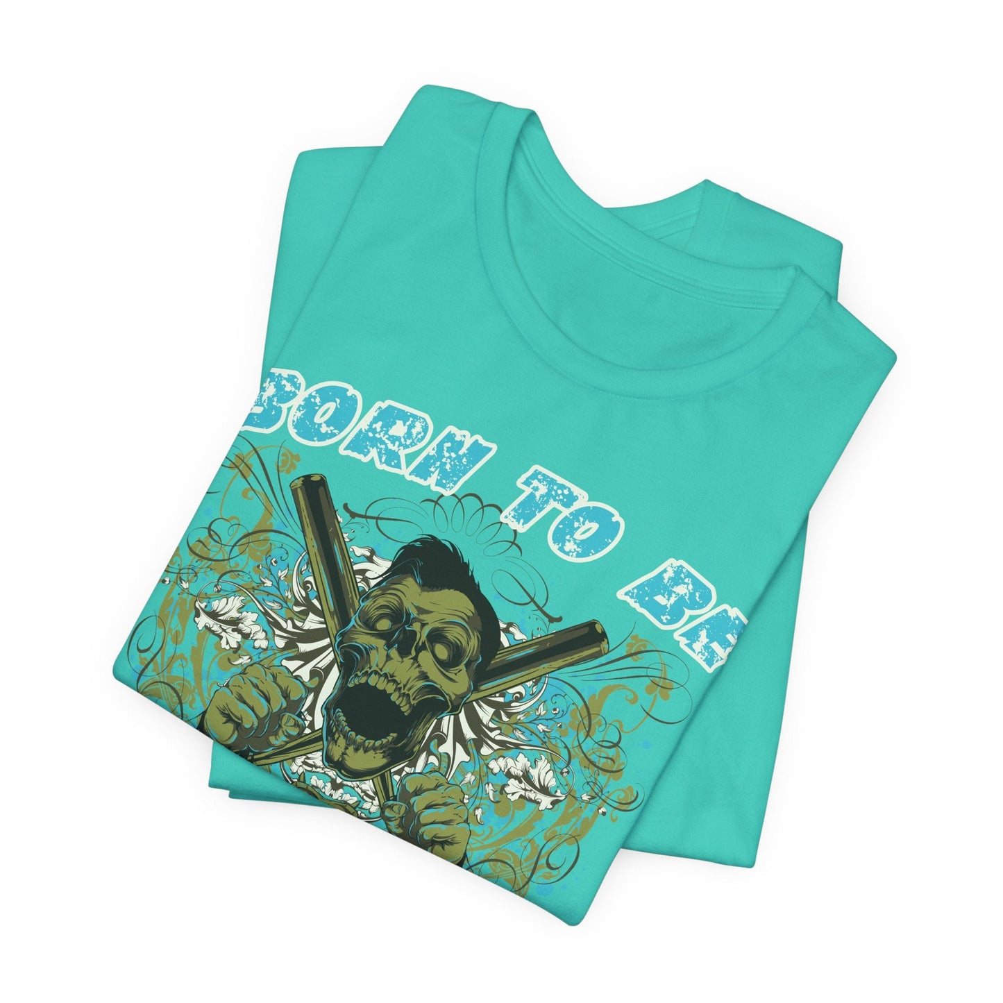 Born To Be Cage Fighter Tee Skull Crossed Knives Graphic T-Shirt