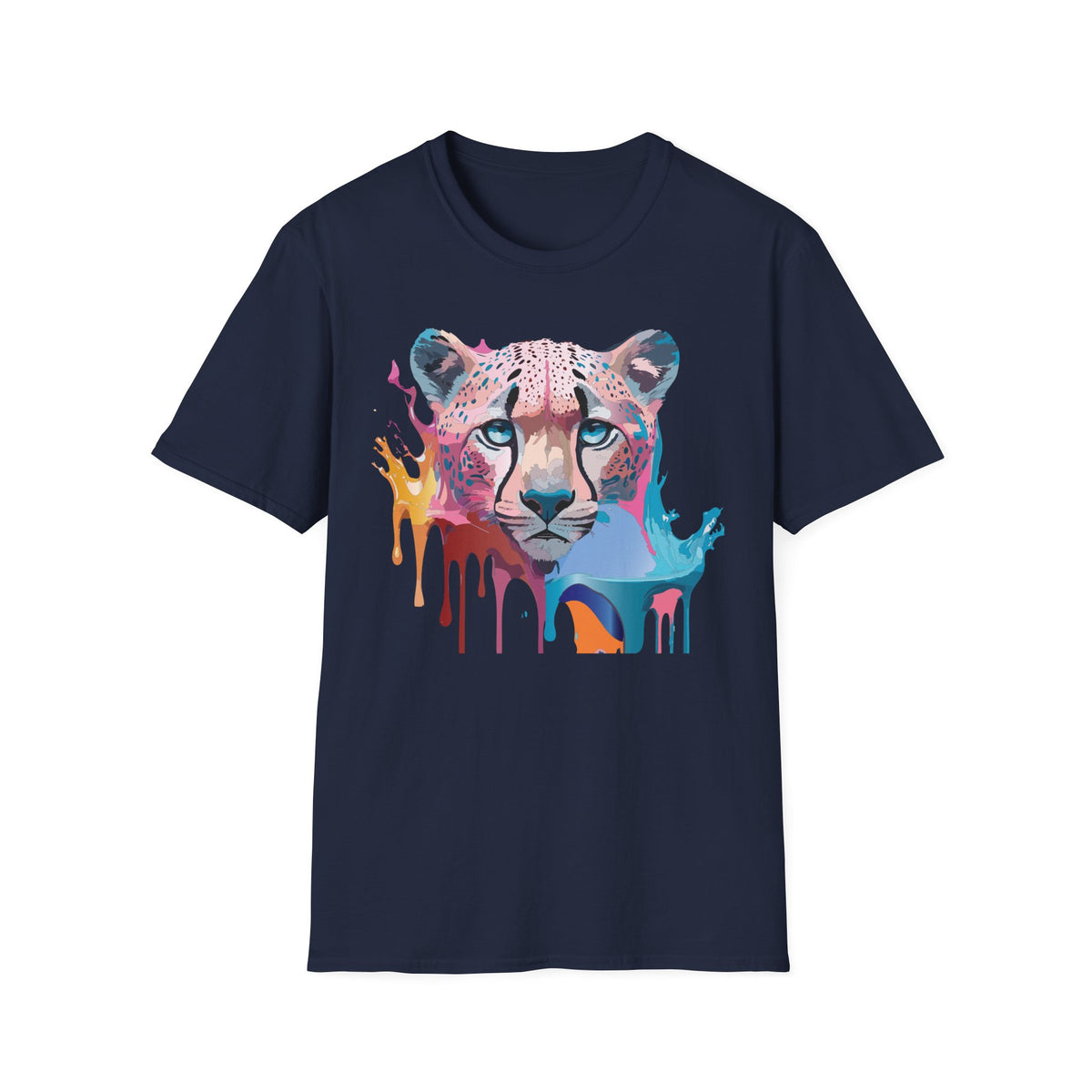 Colorful Cheetah Face T-Shirt | Watercolor Drip Animal Tee