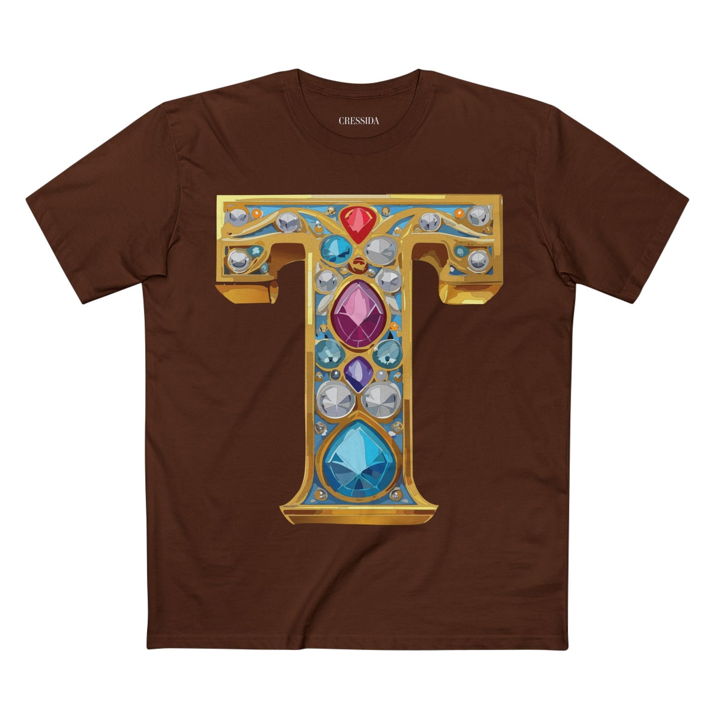 Letter T Graphic Design Tee Unisex 100 Cotton With Antique Gold Letters Artwork T-Shirt