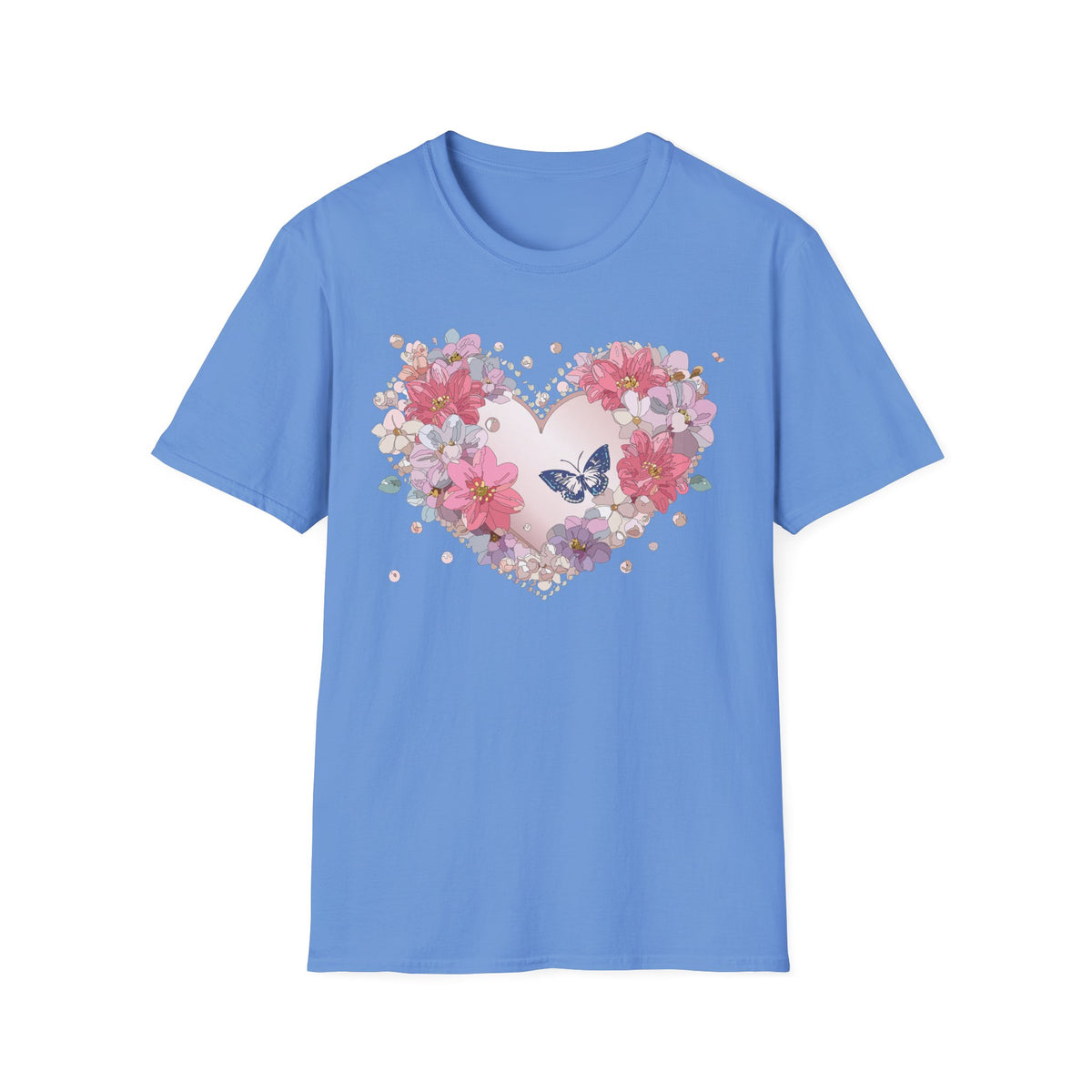 Floral Heart with Butterfly T-Shirt | Pink Flower Heart Tee