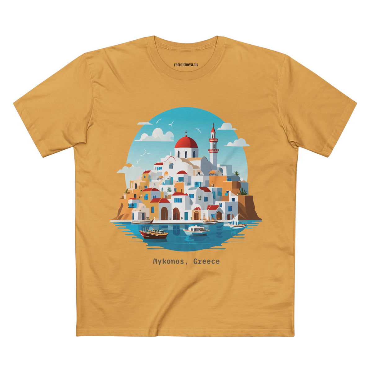 Mykonos Greece Illustration T-Shirt | Santorini Island Aegean Village Tee