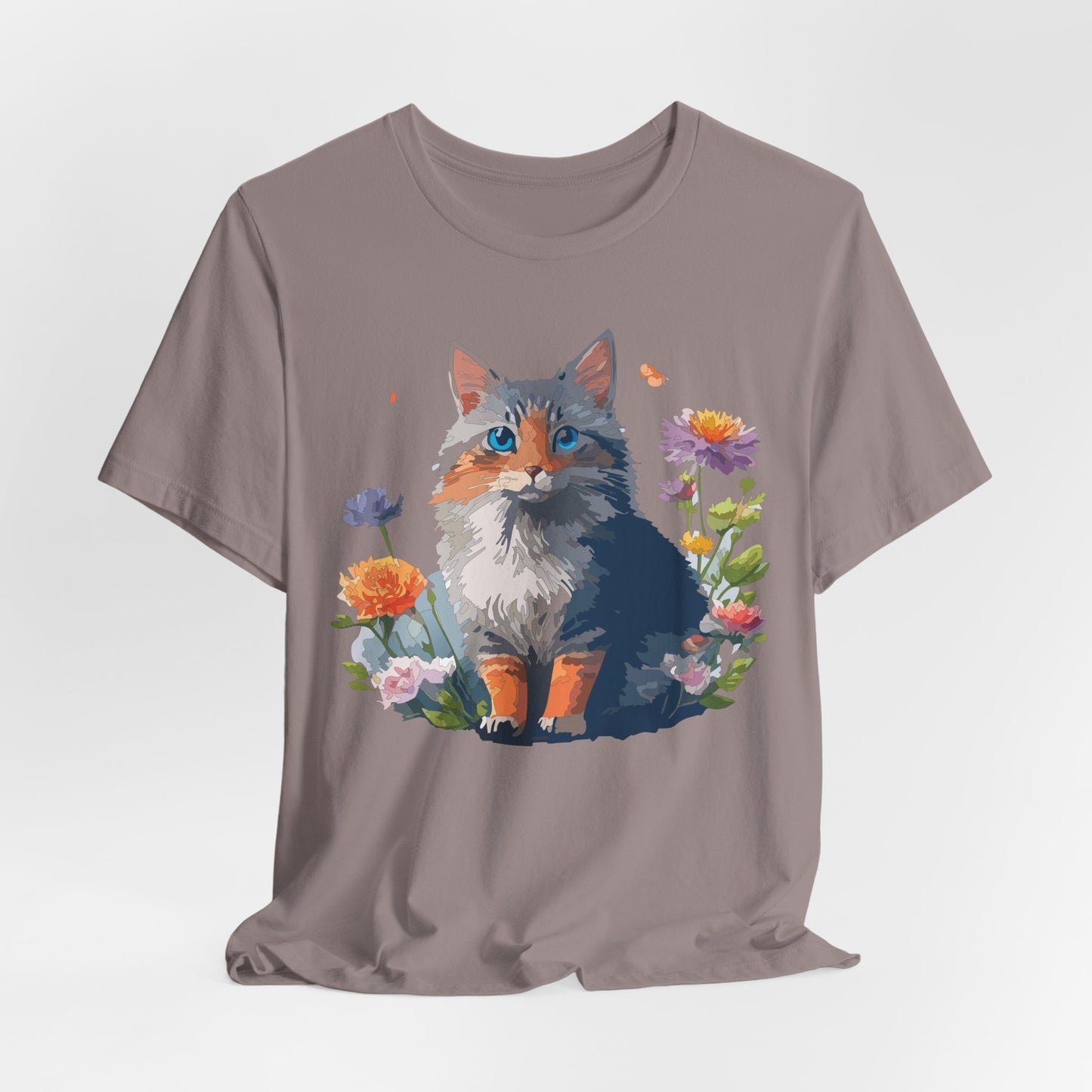 Floral Cat Tee, Animal Shirt, Cat Shirt, Floral Tee, Flower T-shirt, T-Shirt with Animal, Summer Top with Art Design