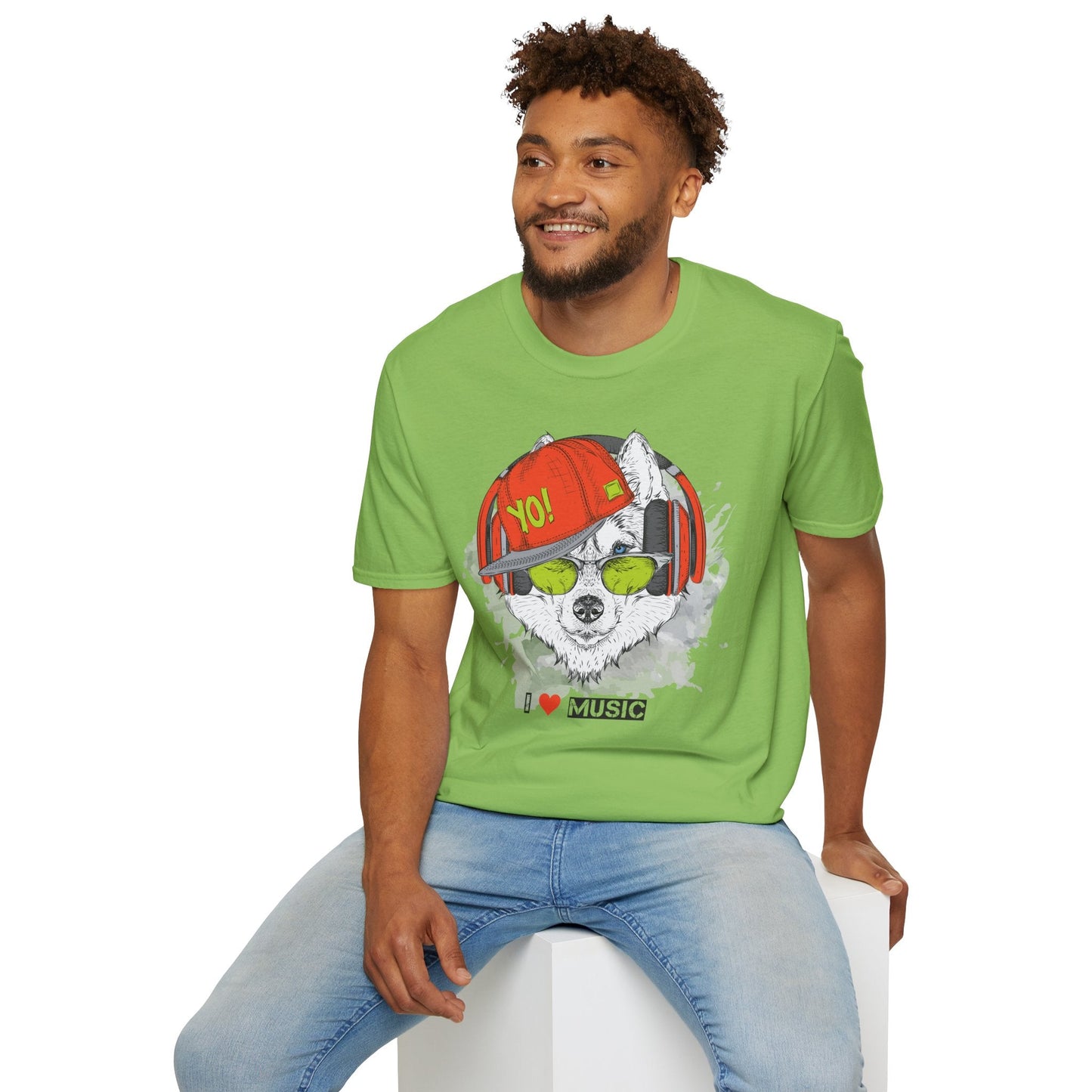Unisex Music Animals Short Sleeve T Shirt With Headphones For Music Lovers Gildan 64000