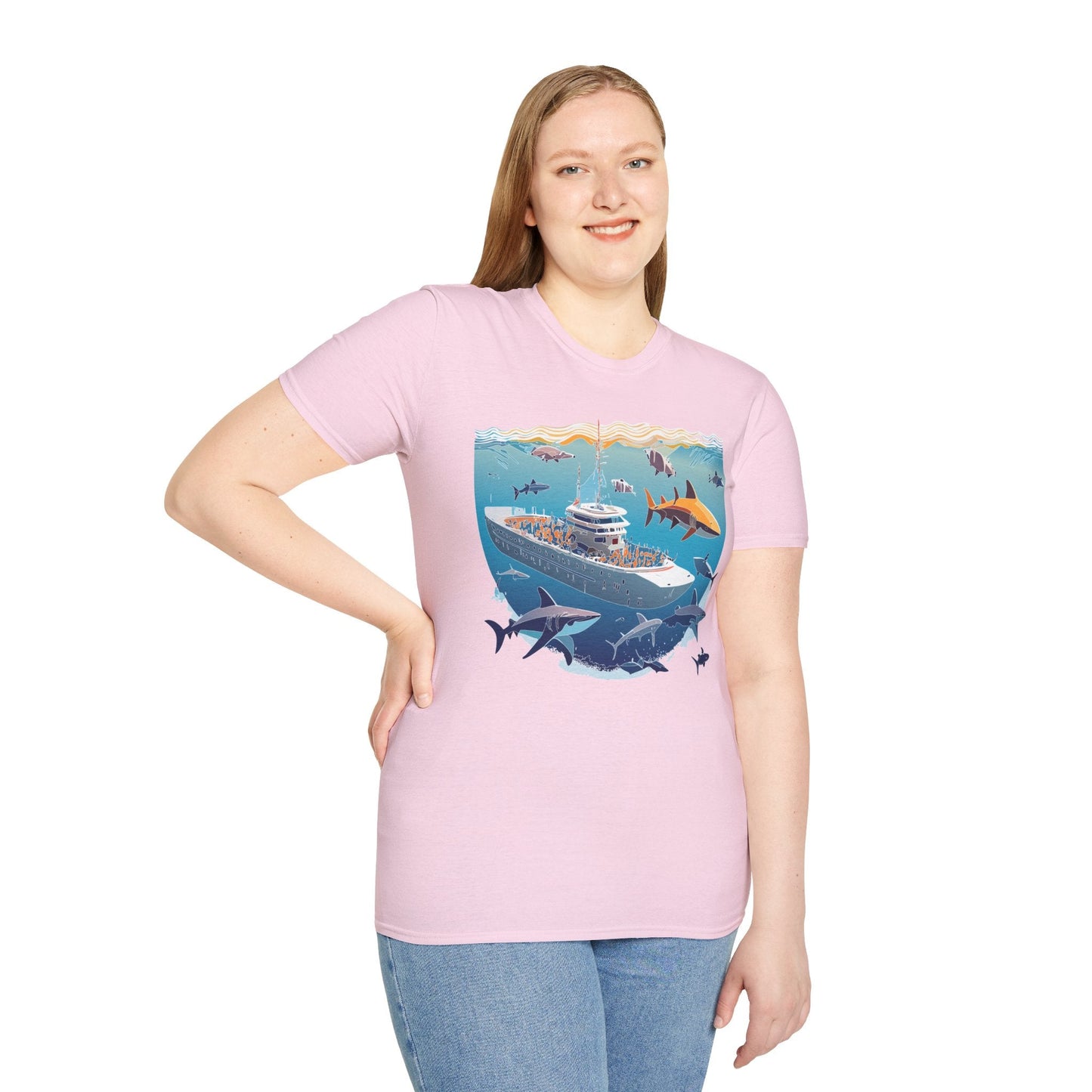 Ocean Tee Shirt Unisex Softstyle Short Sleeve With Ocean Art Design 100 Percent Ring Spun Cotton
