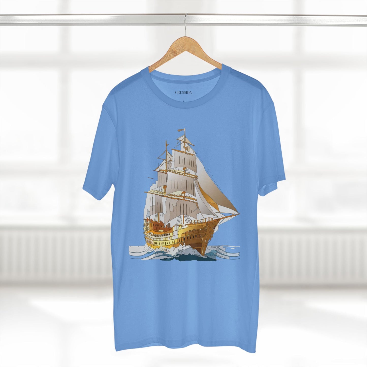 Ship Graphic Unisex 100 Cotton T-Shirt with Gold Frigate Art Design 22