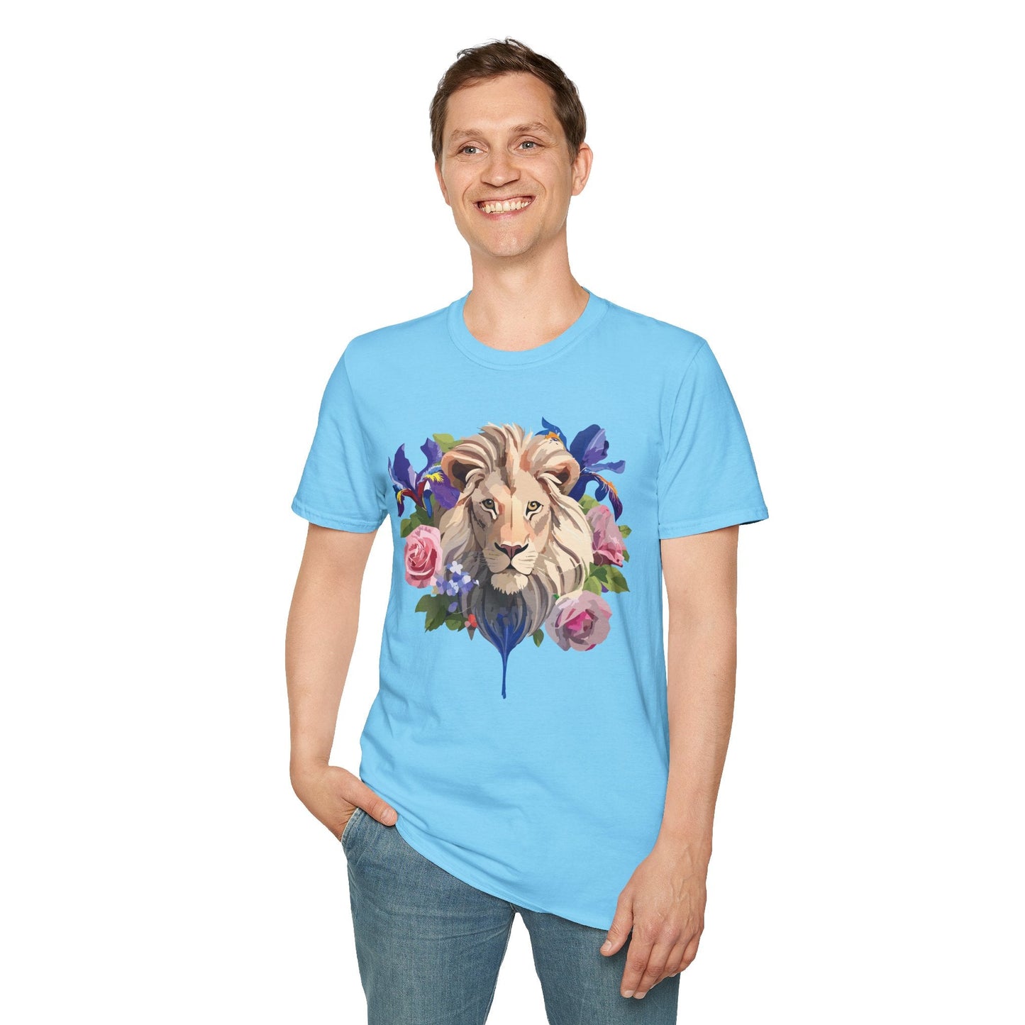 Unisex Lion Shirt Floral Lion Tee Softstyle Gildan 64000 100 Percent Cotton