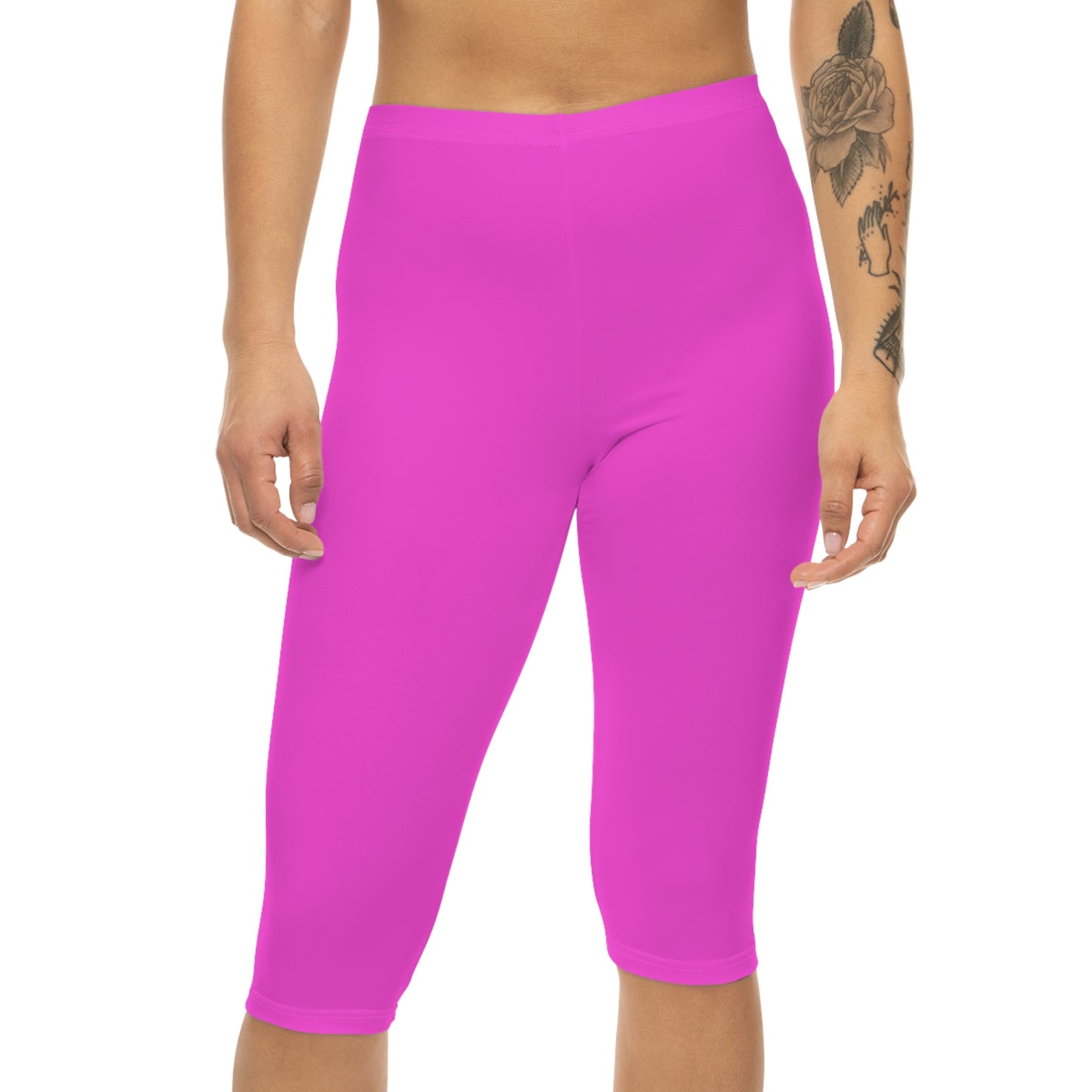 Cotton Bloom Pink Color Women's Brushed Suede Poly Span Casual Capri Leggings XS-2XL