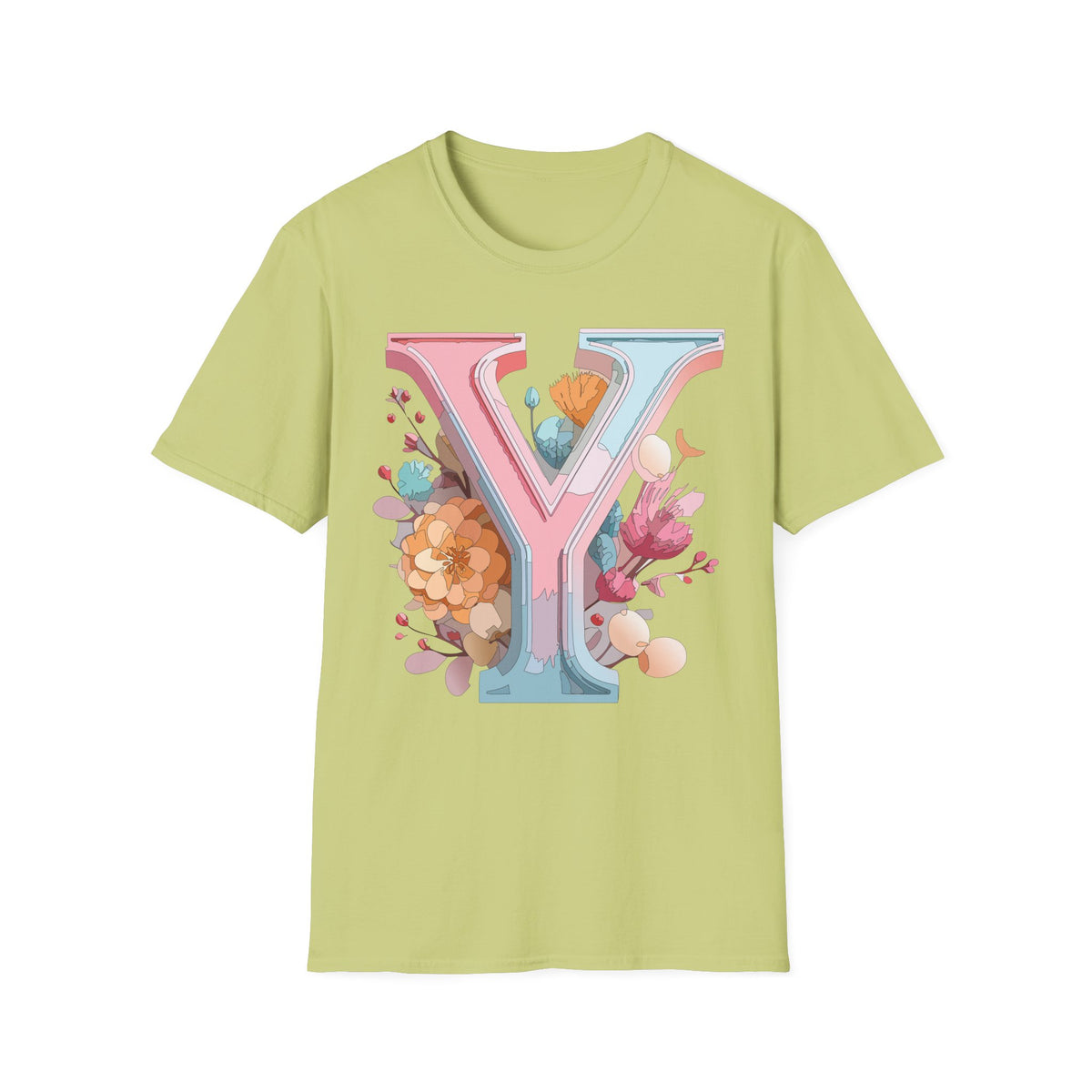 Floral Letter V T-Shirt | Pastel Monogram V Tee
