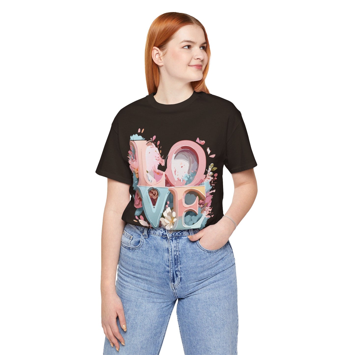 Valentine Day Graphic Unisex 100 Cotton Vintage Artwork with Love and Flower Design Tee 46